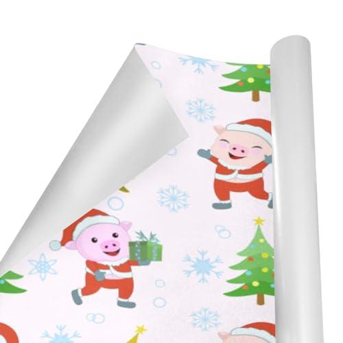OTVEE OTVEE 4 Rolls Gift Wrap Paper Roll,Cute Pig and Christmas Tree Design Gift Wrap Wrapping Paper for Birthdays, Graduations, Father\'s Day, Baby Showers, Halloween, Christmas, 58x22.8 in Per Roll