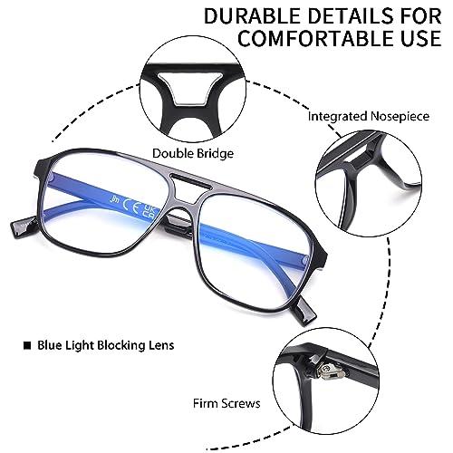 JM JM 3 Pack Oversized Aviator Reading Glasses for Women Men, Retro Square Blue Light Computer Readers +0.0