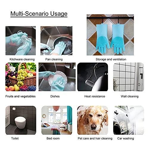 HealthyLifeUS HealthyLifeUS Silicone Dishwashing Gloves Reusable Non slip Heat Resistant for Kitchen Bathroom Car Wash Pet large 240g thick 1 Pair (Blue)