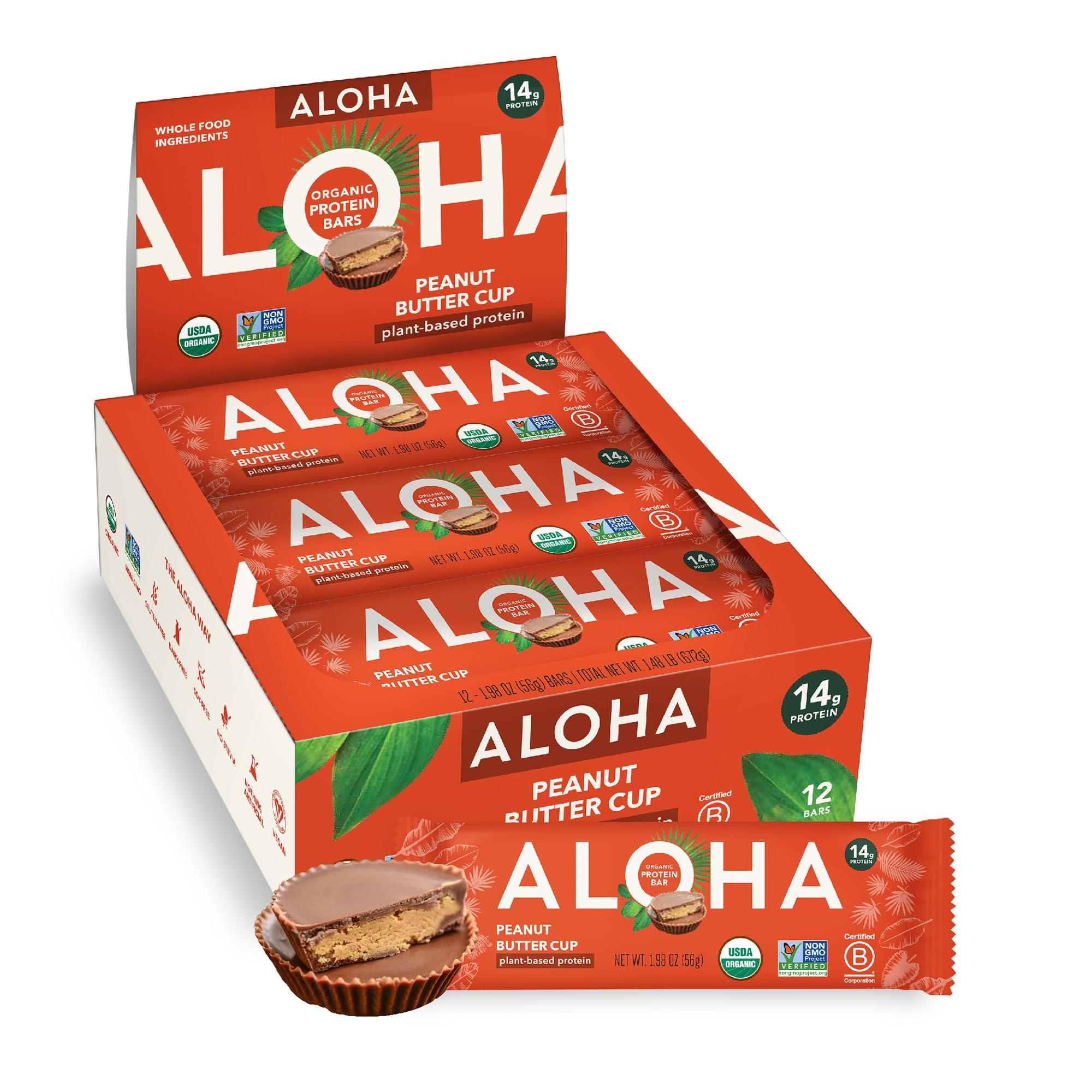 ALOHA ALOHA Organic Plant-Based Protein Bars - Peanut Butter Cup and Coconut Chocolate Almond Bars Bundle - 24 Bars, Vegan, Gluten-Free