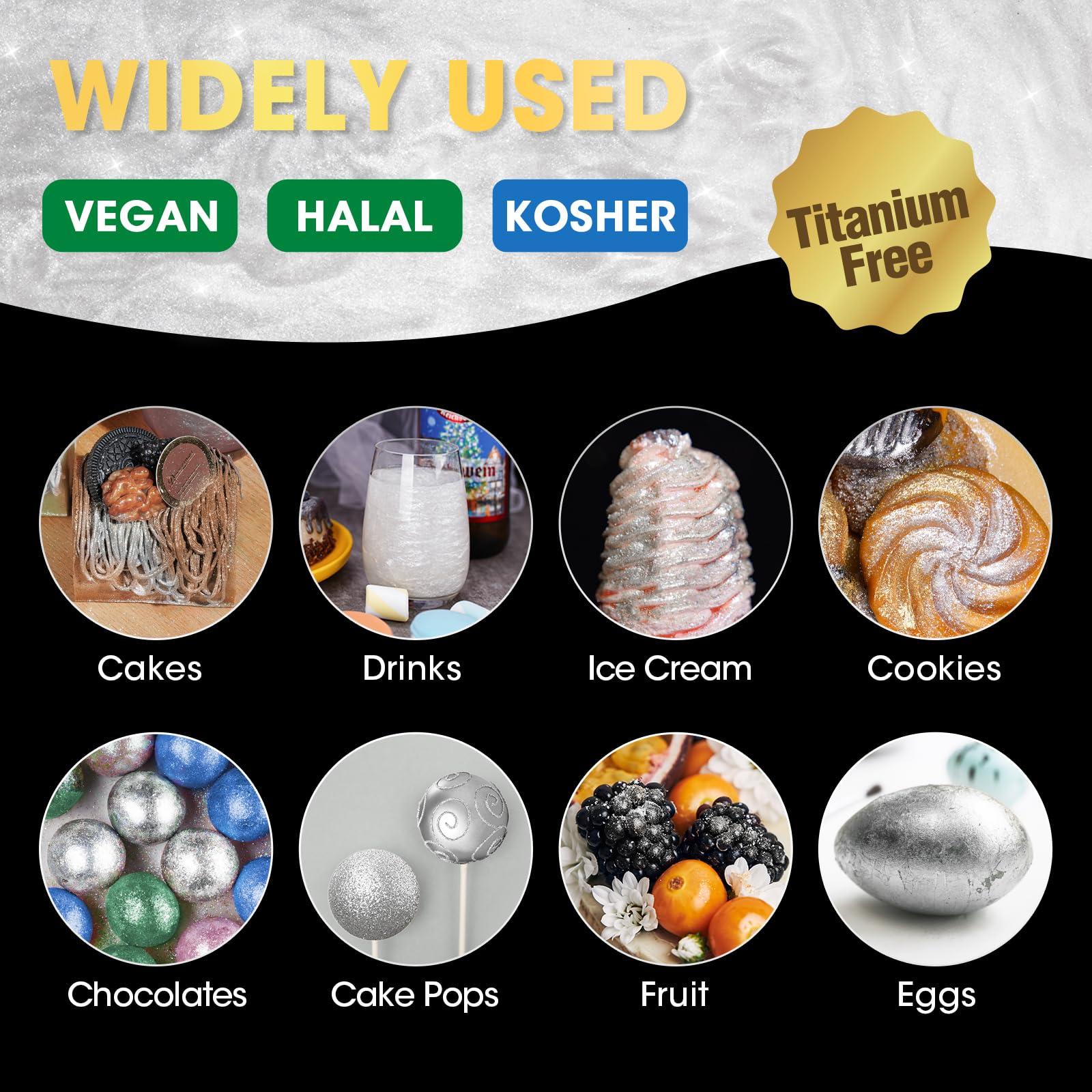 NiHome NiHome 0.18oz/5g Titanium-Free Edible Food-Grade Glitter Powder Glimmer Luster Dust Metallic Fancy Food Decorating Sprinkle Brew Dust for Drink Wine Beverage Cake Bakery Vegan Allergen-Free (White)