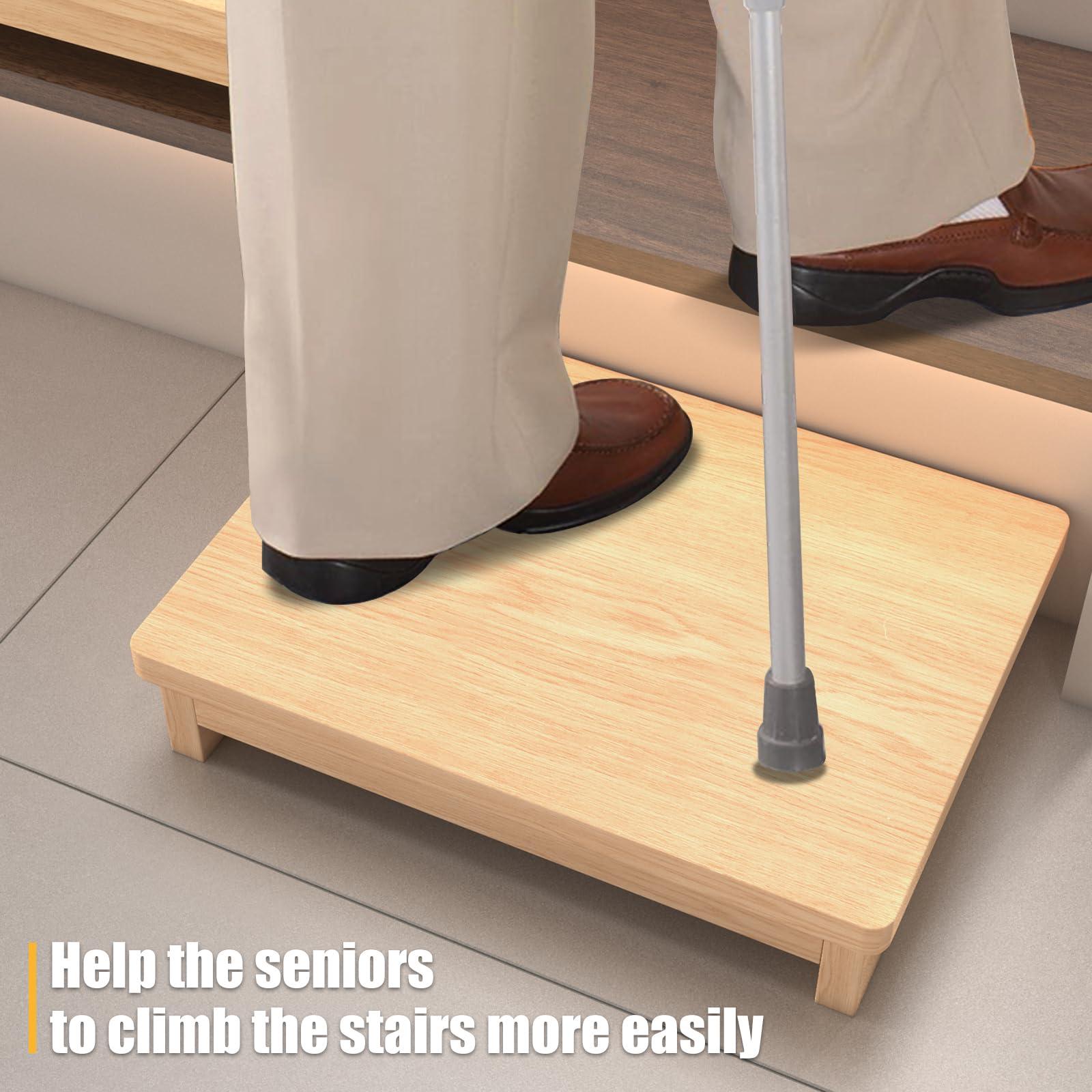 LivingCaring Half Steps for Seniors 3.5\" Wooden Step Stool for Seniors with Non-Slip Rubber Feet, Sturdy Step Stool for Stairs, Solid Pinewood Platform Step for Indoor Use