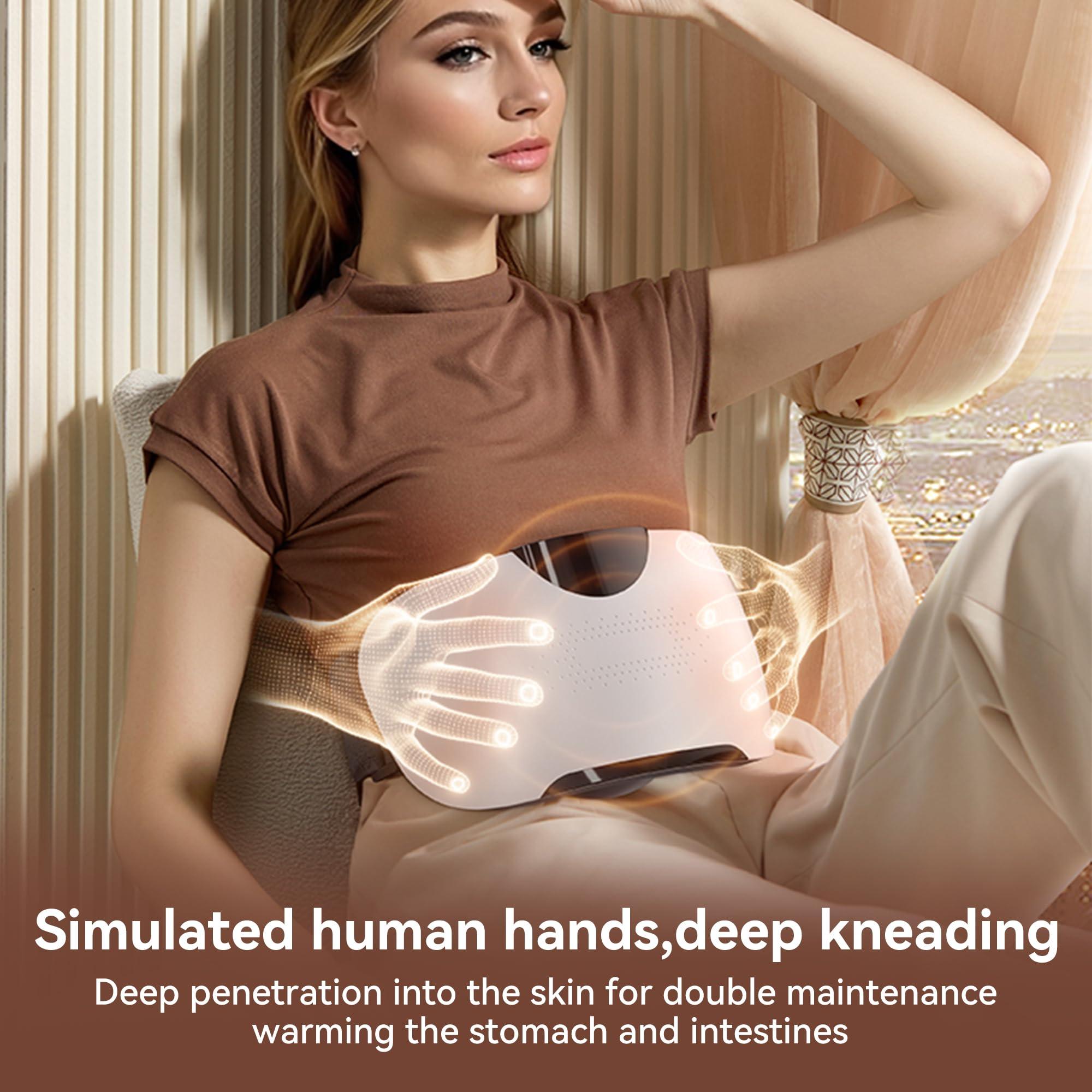 SORELAX Electric Abdominal Cellulite Massager, Bian Stone Tummy Kneading Instrument for Flattening Belly, Alleviates Discomfort Caused by Problems Like Indigestion, Gas, Constipation, or Period Cramps (White)