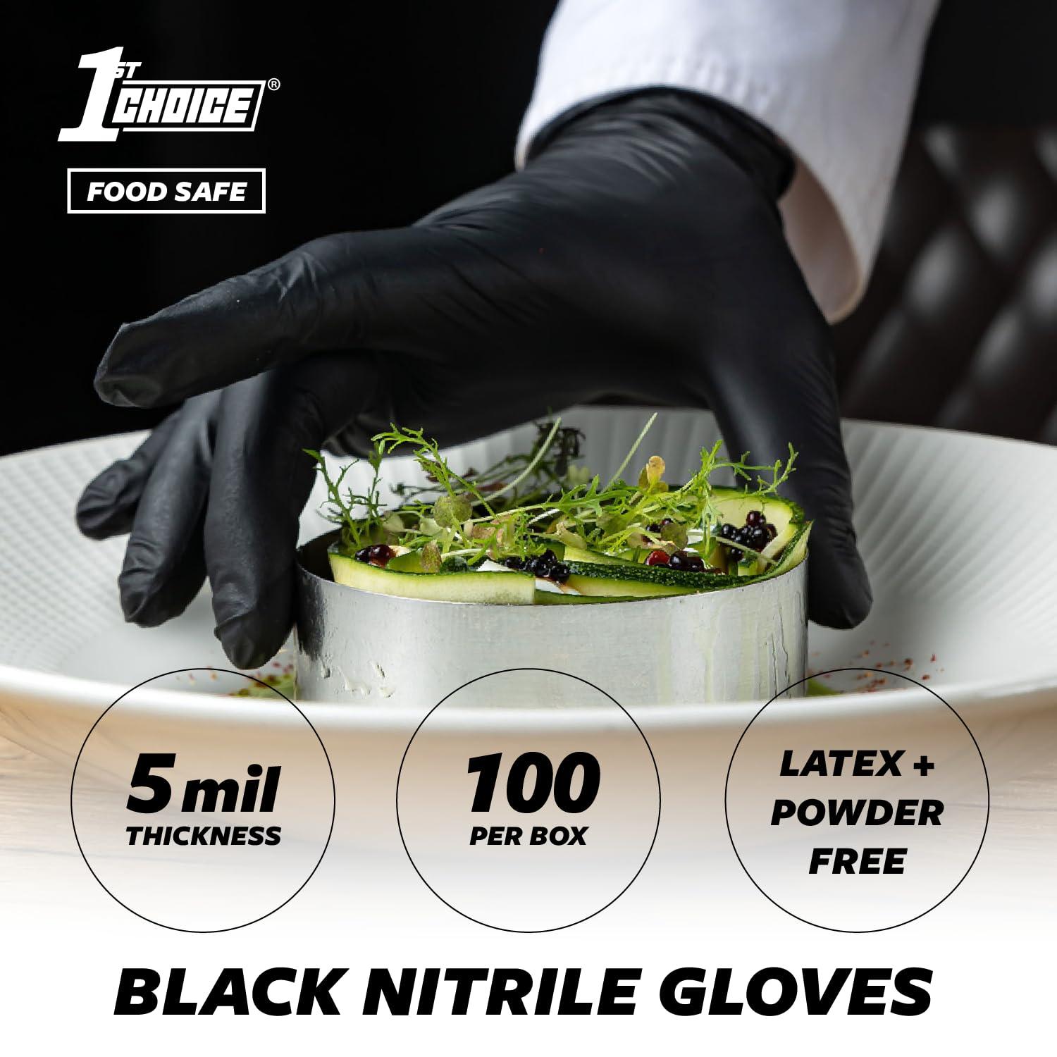 1st Choice 1st Choice Black Gloves Disposable Latex Free - Nitrile Gloves Medium Black Gloves Gloves for Cooking - 5 mil, Box of 100