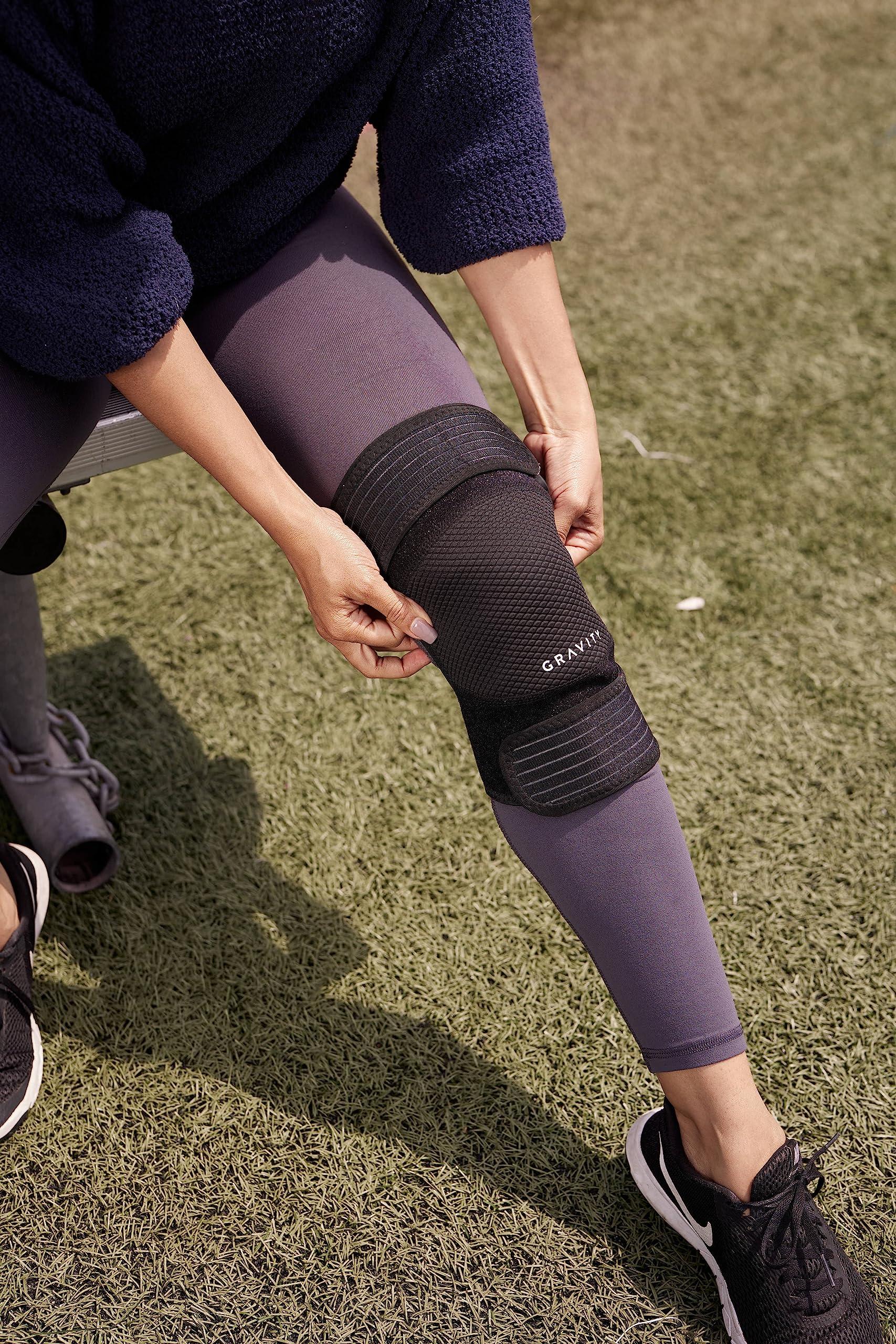 Gravity Gravity Heated Knee Brace for Women & Men (Black) - Portable Targeted Heat Therapy Knee Wrap Supports Relief for Pain & Discomfort - Knee Strap with Adjustable Compression & Multiple Heat Settings