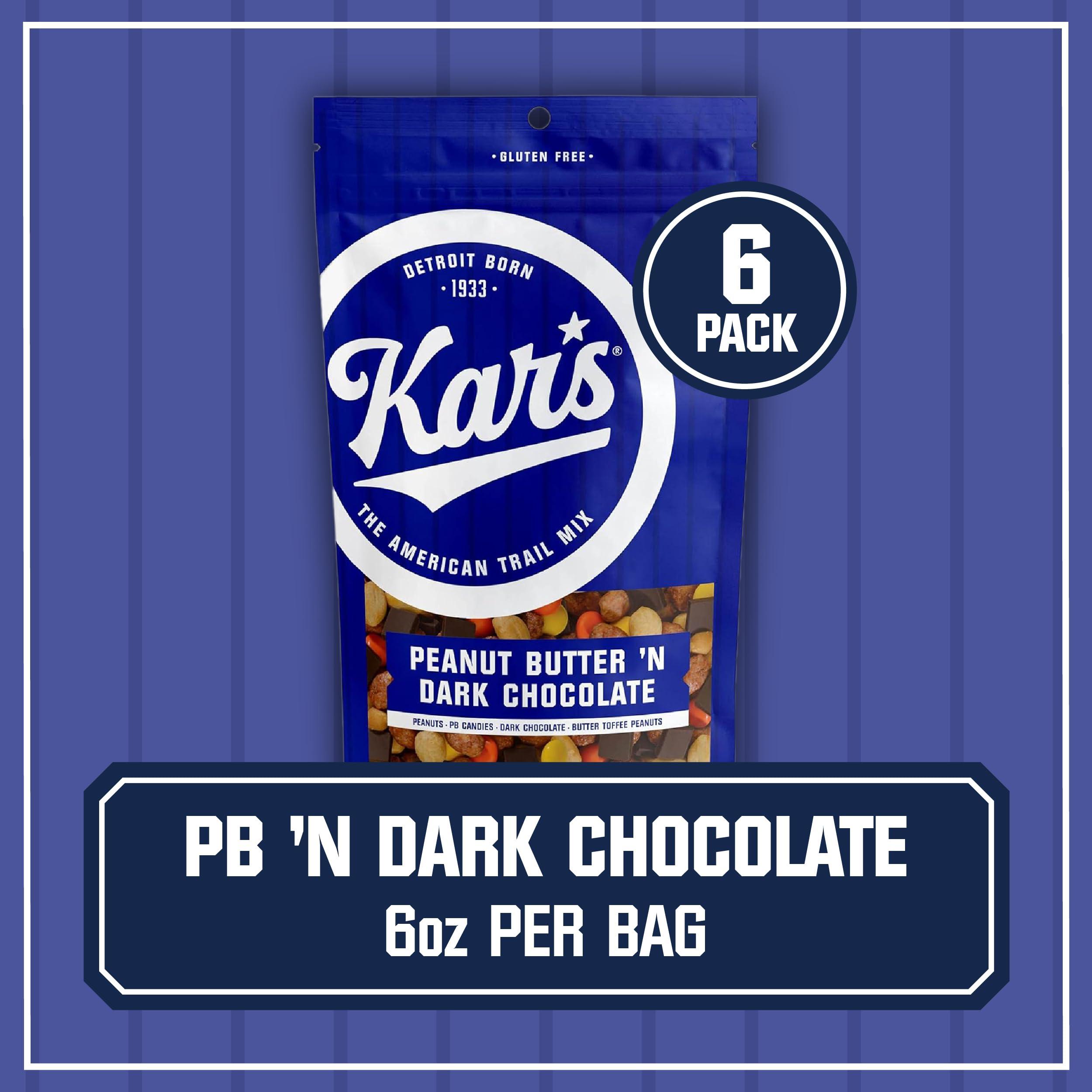 Kar's Kars Nuts Peanut Butter N Dark Chocolate Trail Mix - 6 oz Resealable Pouches, Pack of 6 - Gluten-Free Snack Mix