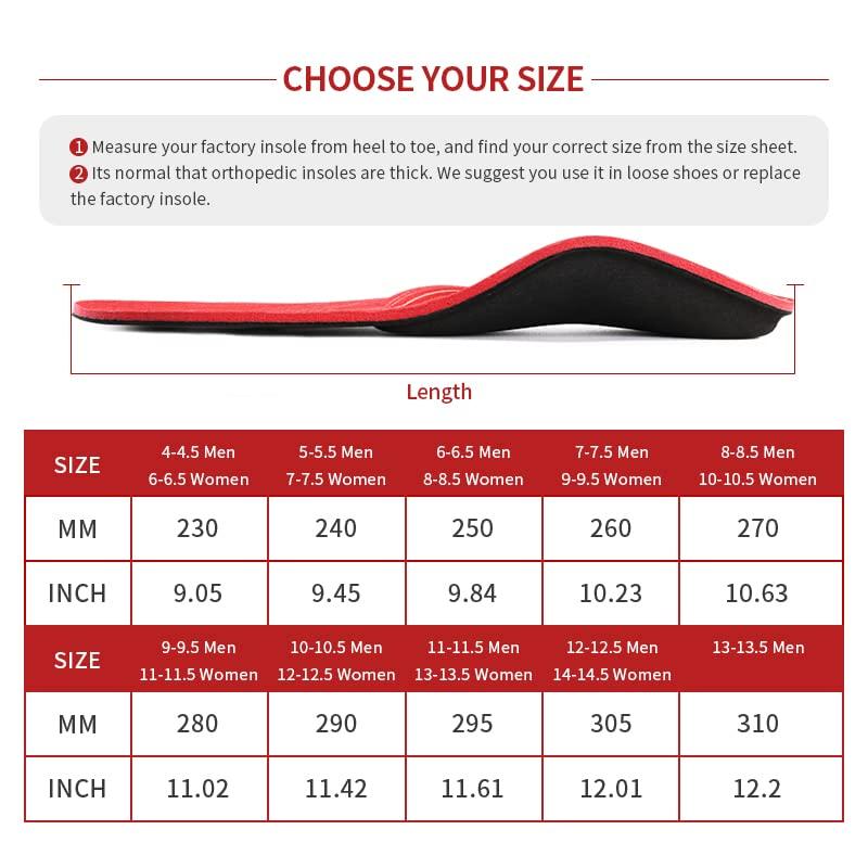 3ANGNI 3ANGNI Arch Support Insoles, Orthotic Insoles for Flantar Fasciitis Flat Feet Low Arch Pronation Metatarsalgia, High Arch Foot Support Orthopedic Insert Men Women (Men 12-12.5 / Women 14-14.5, Red)