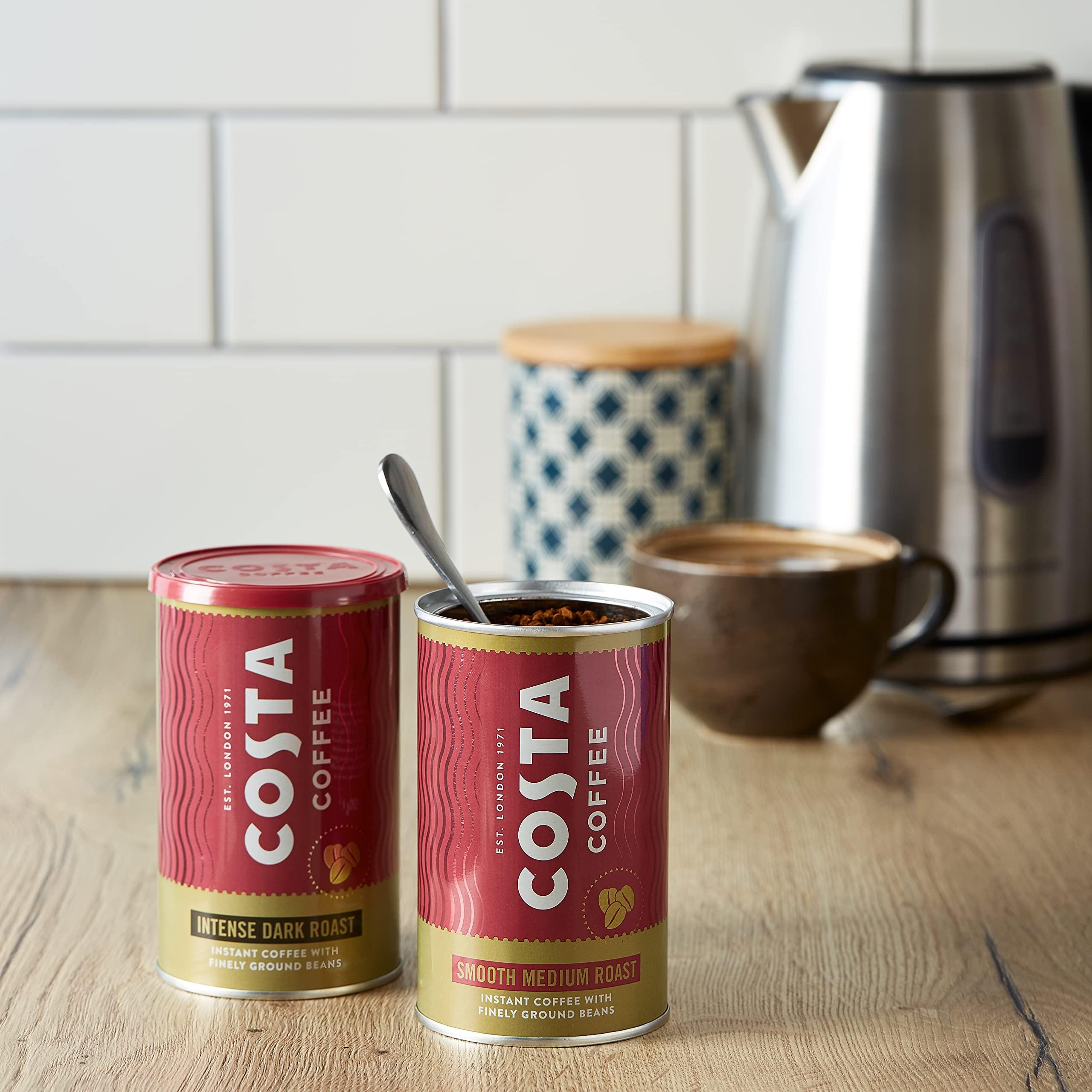 Costa Costa Coffee Smooth Medium Roast Instant Coffee with Finely Ground Beans Tin, 6 x 100g, COS-MG-UK-5001