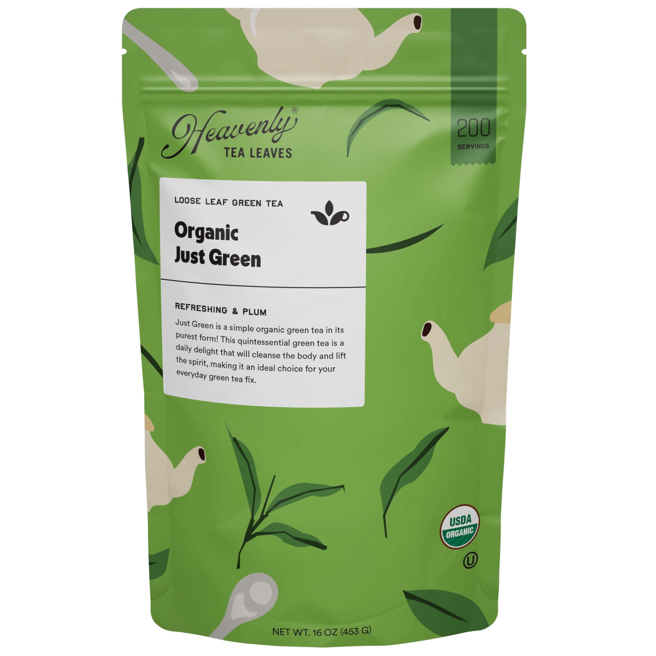 Heavenly Tea Leaves Heavenly Tea Leaves Organic Just Green, Bulk Loose Leaf Green Tea, 1 Lb. (Approx. 200 Servings) - Antioxidant Rich, Immune Boosting, Hot or Iced Tea, Great Natural Energy Source
