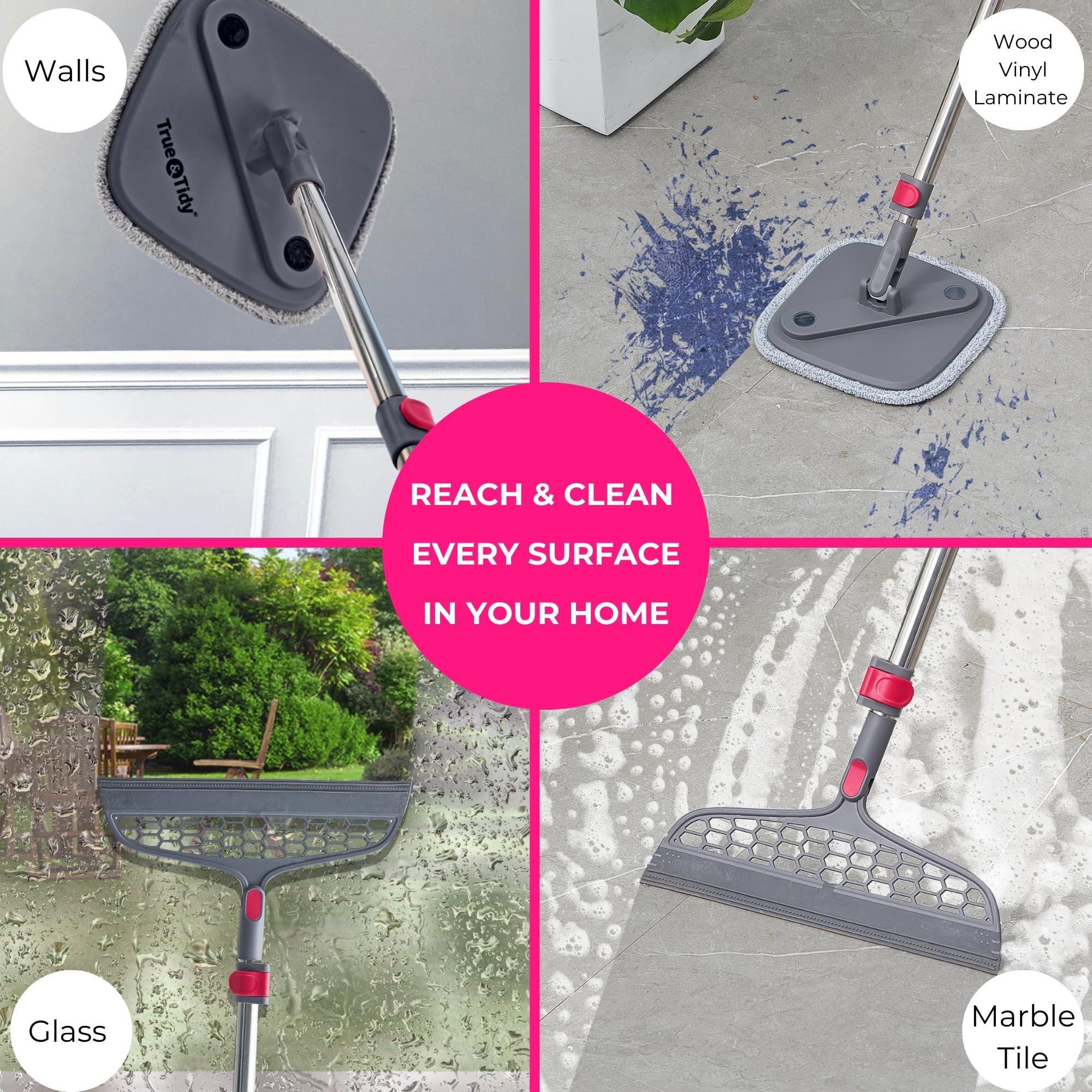 True & Tidy Heavy Duty Square Spin Mop for Floor Cleaning, Separate Compartment for Clean and Dirty Water, Use Any Cleaning Solution, Self Cleaning, Machine Washable Mop Pads