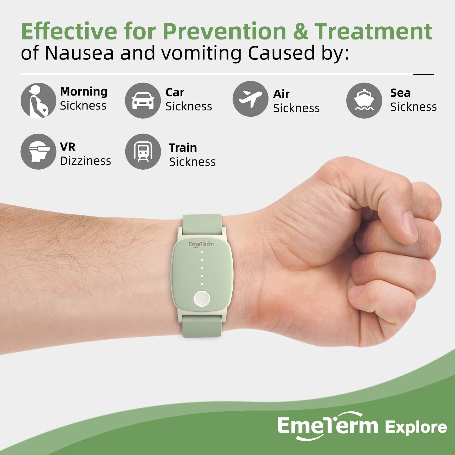 EmeTerm EmeTerm Explore Mint Green Anti-Nausea Wristband IP67 Waterproof Morning Motion Travel Sickness Vomit Relief Rechargeable Classic Strap Design No Gel Drug Free Without Side Effects