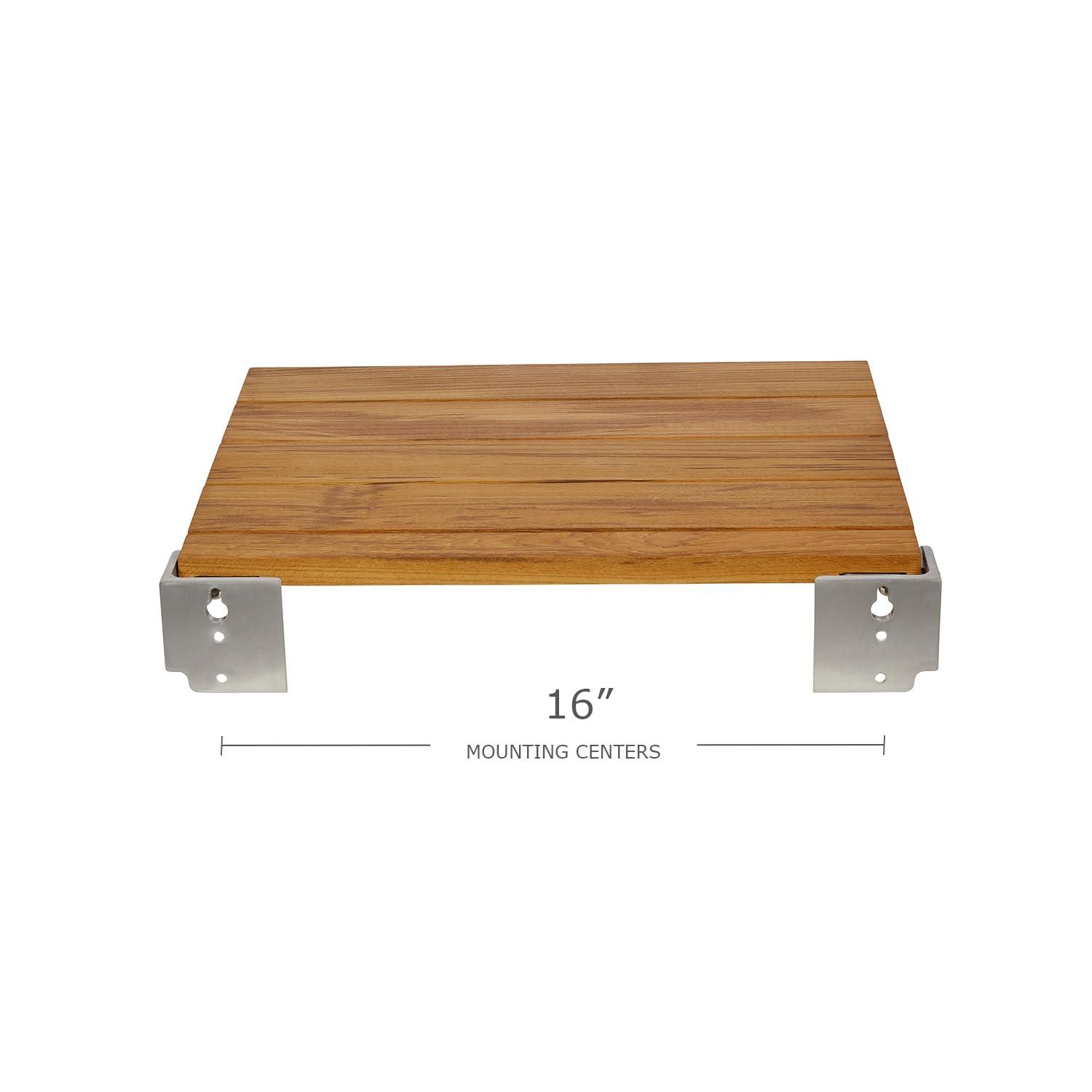 Seachrome Seachrome18 inch Silhouette Slimline Folding Wall Mount Shower Bench Seat, Natural Teak Wood with Silver Frame