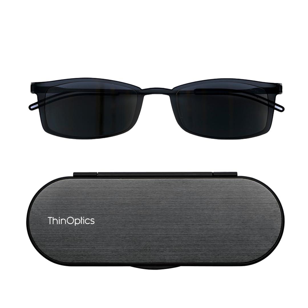 ThinOptics ThinOptics Reading Sunglasses Glasses, Rectangular/Black, 60mm + 1