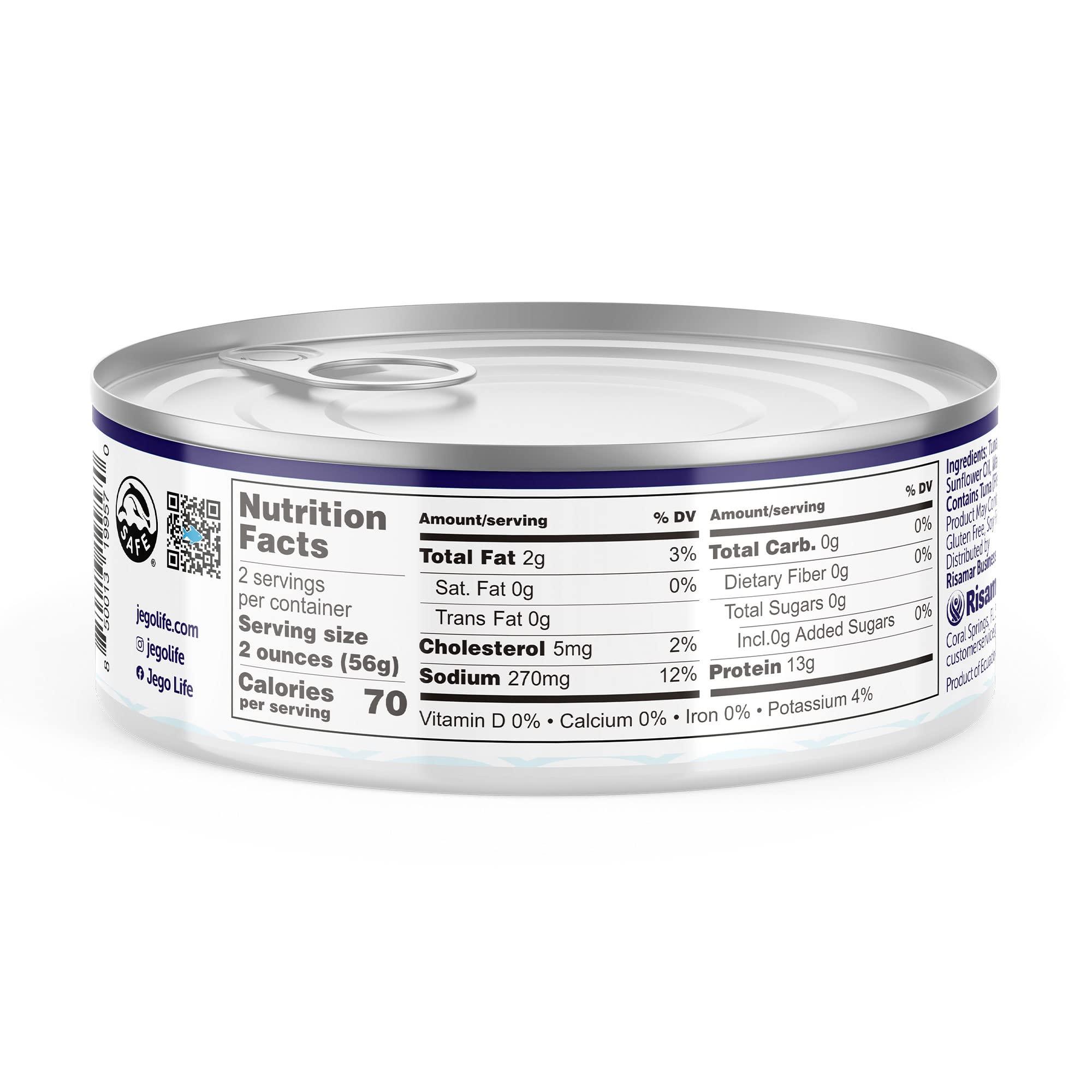 JEGO Jego Solid Tuna in Sunflower Oil | Wild Natural Catch Tuna | Keto | Low Carb | Gluten Free | Soy Free | Canned | Ready to eat | Pack of 12 | 5oz can