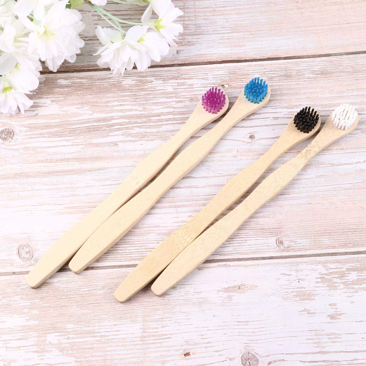 Milisten Tongue Brush Eliminate Bad Breath Scraper Bamboo Toothbrush for Oral Deeply Cleaning (White Blue Black Violet) Cleaner Tongue Cleaner