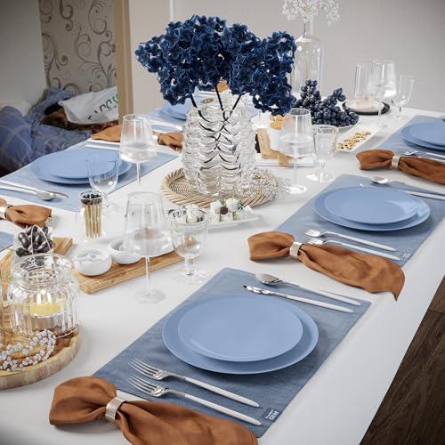 Trendables Plastic Dinnerware Set Plastic Plates 80 Piece Plastic Disposable Plates for Party Set - 40 Guests 40 X 8\" Dessert Plates & 40 X 10\" Plastic Plates Disposable Heavy Duty | Chambray Blue By Trendables