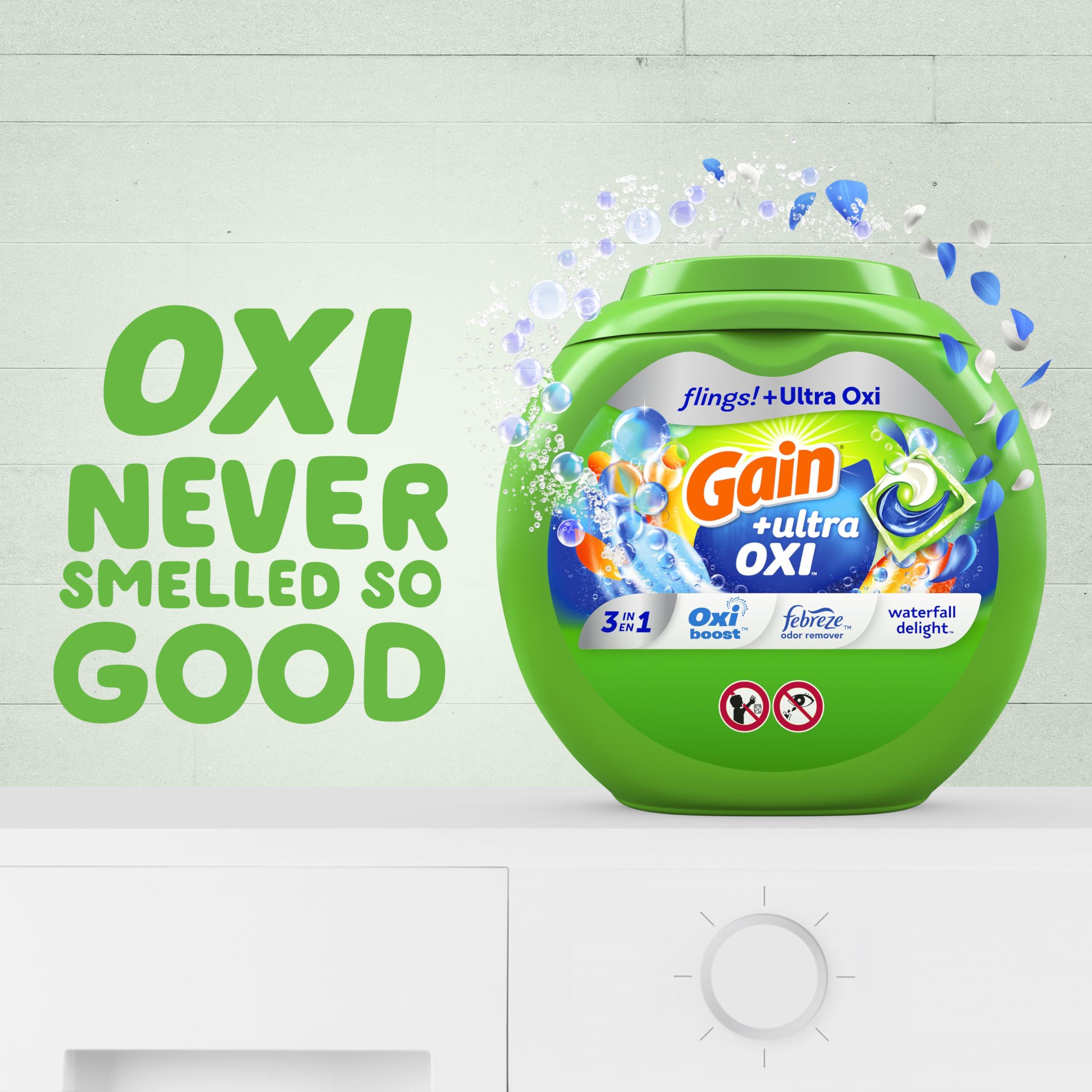Gain Gain flings Ultra Oxi Laundry Detergent Pacs 3-in-1 HE Compatible, Waterfall Delight Scent, 76 Count