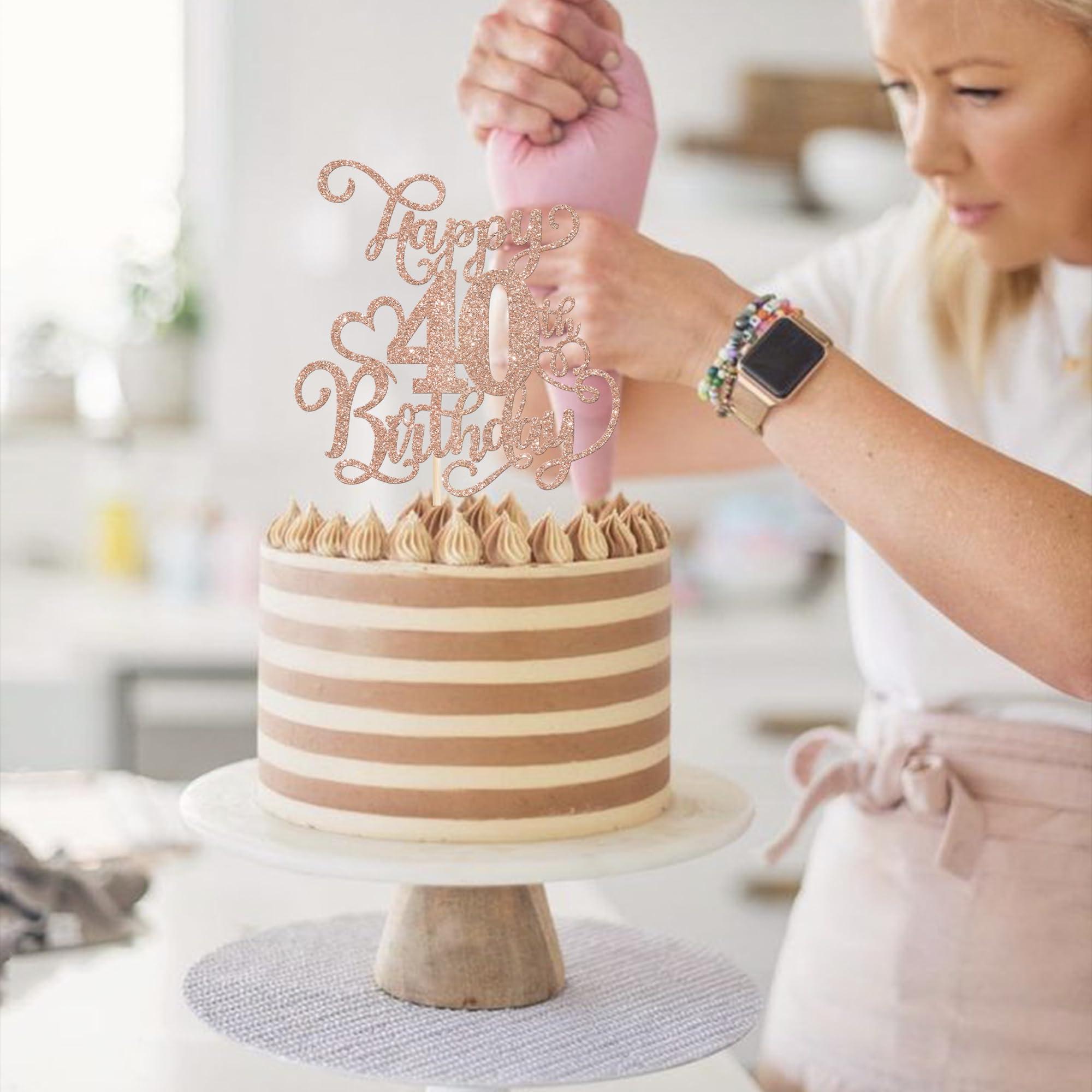 Rsstarxi Rsstarxi 1 Pack 40th Birthday Cake Topper Glitter Cheers to 40 Years Birthday 40 Fabulous Cake Pick Decorations for Happy 40th Birthday Anniversary Party Cake Decorations Rose Gold