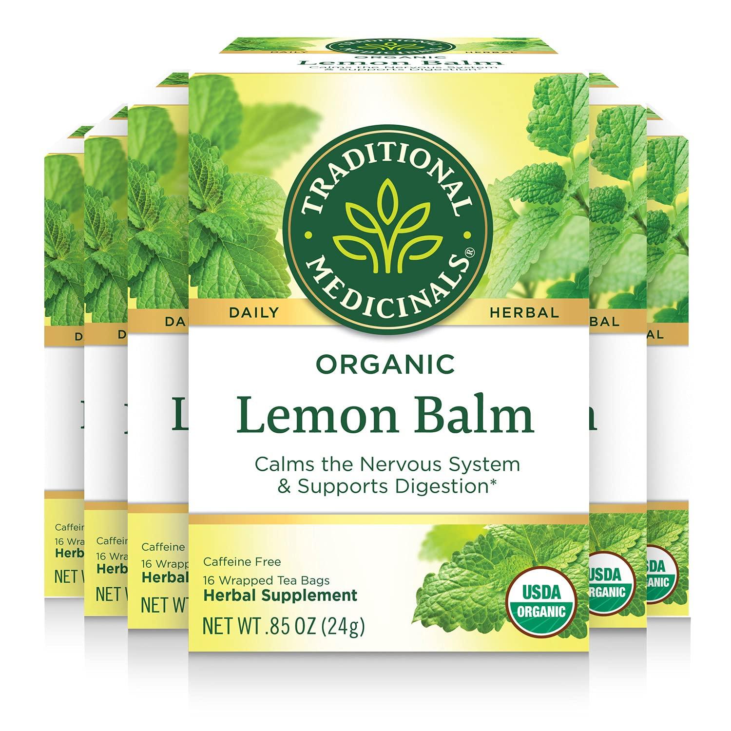 Traditional Medicinals Traditional Medicinals - Organic Lemon Balm Herbal Tea (6 Pack) - Stress Relief & Supports Digestion - 96 Tea Bags Total