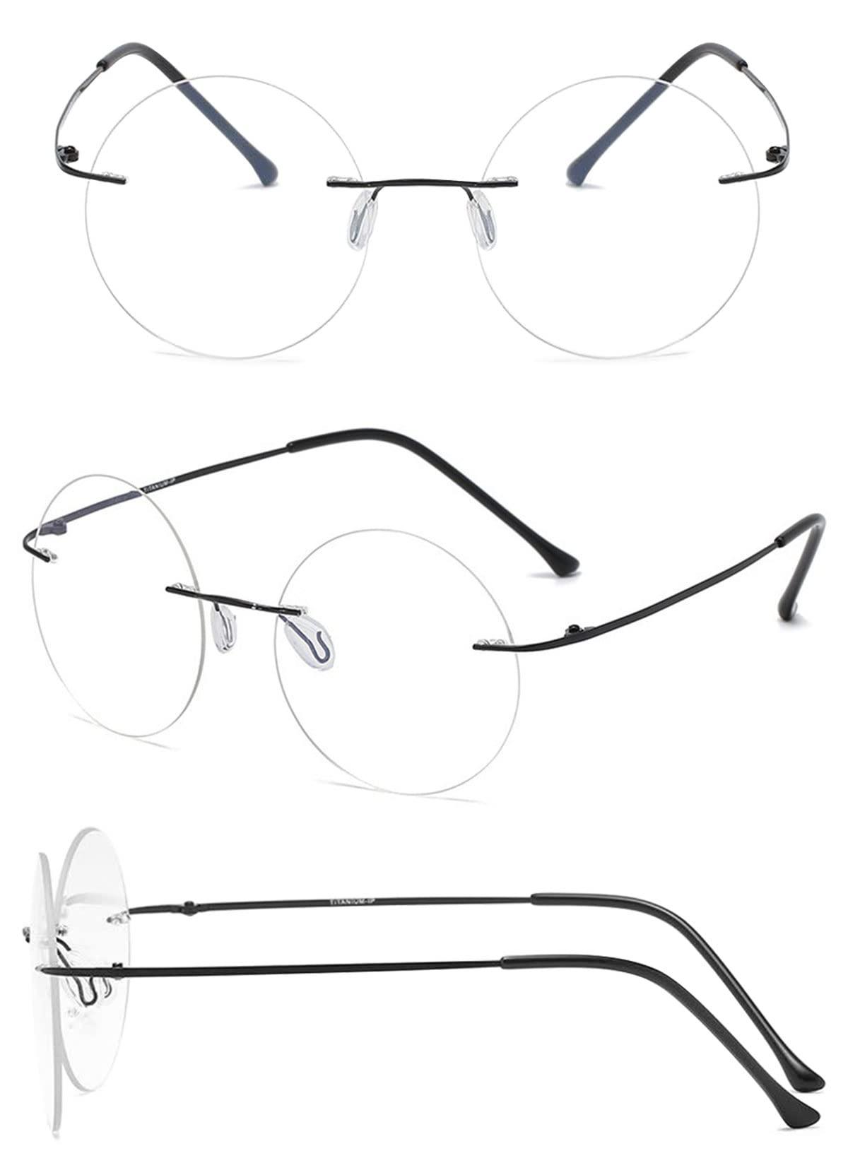 KOOSUFA KOOSUFA Titanium Rimless Round Reading Glasses 1.5 Blue Light Blocking Eyeglasses Readers Frameless Lightweight Eyewear for Men Women, Black+golden+silver