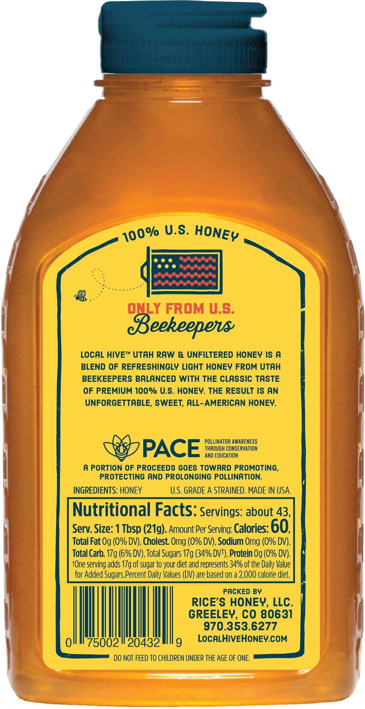 Local Hive Local Hive Utah Raw Unfiltered Honey 32oz, 100% Pure US Honey, Sourced from American Bees and Beekeepers - Natural Sweetener, Ideal for Tea, Baking, and Cooking