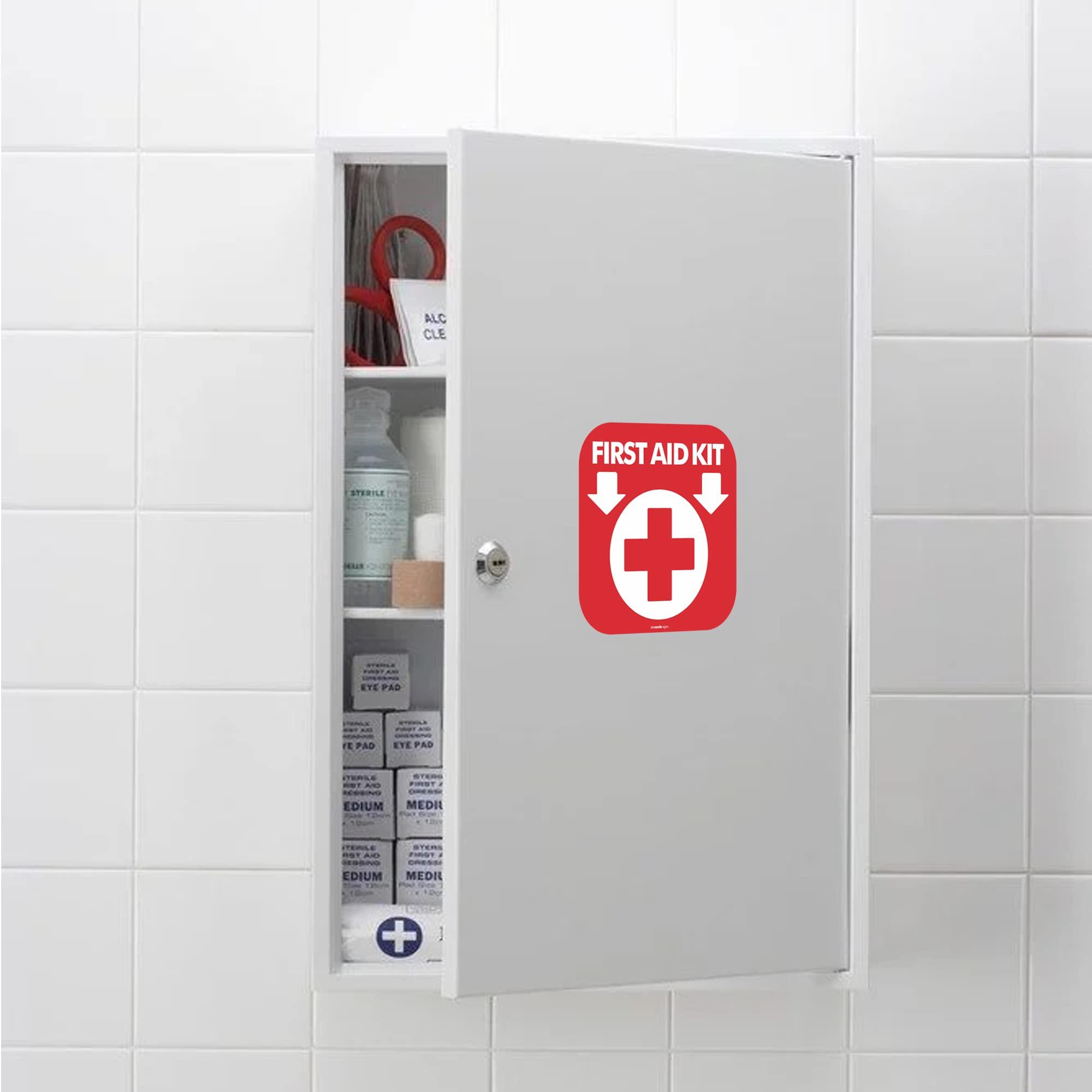 SMASMILE First Aid Kit Sign Glow in The Dark 4 Pack 6\"x 6\"First Aid Kit Inside Signs Stickers Photoluminescent, Glows for Up to 8 Hours