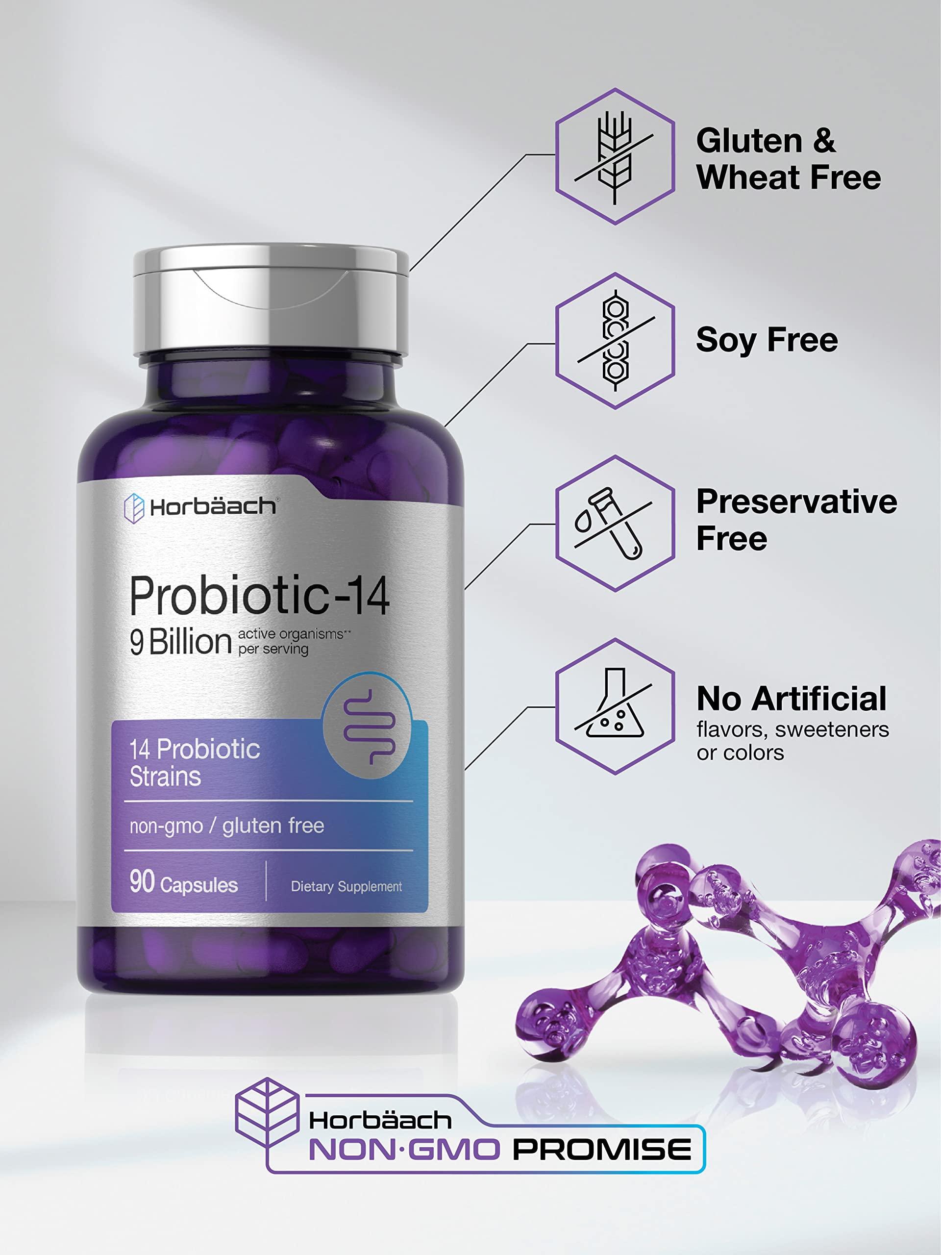 Horbach Horbach Probiotics for Women & Men | 14 Strains for Digestive Health | 9 Billion CFU | 90 Capsules | Non-GMO & Gluten Free Supplement