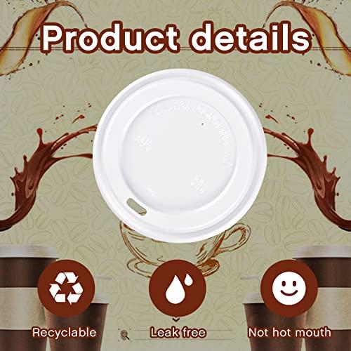 Cunhill 200 Pack Hot Drink Lids Plastic Lid Dome Coffee Cup Lid Easy Flow Anti Spill Design Fits Most 10 to 24 Ounce and 8 oz Squat Cups for Cafes, Office, Car, Home, Travel (White)