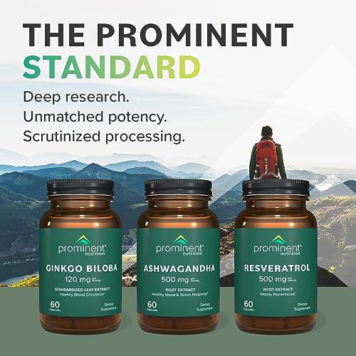 Prominent Nutrition Prominent Nutrition Ashwagandha Supplement, Clinically Researched Shagandha Root Extract for Healthy Mood and Stress Support, Standardized to 2.5% Withanolides, 500 mg, 60 Vegan Capsules