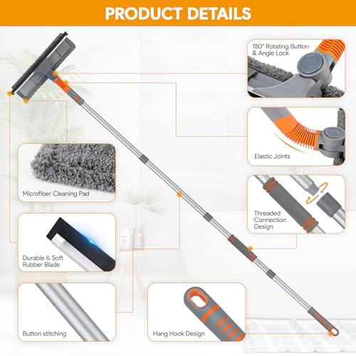 Lshfjnd Window Squeegee Cleaner, 2 in 1 Window Washer Cleaning Kit with Extension Pole, Window Washing Equipment with Bendable Head, Glass Cleaning Tools for Indoor/Outdoor High Window