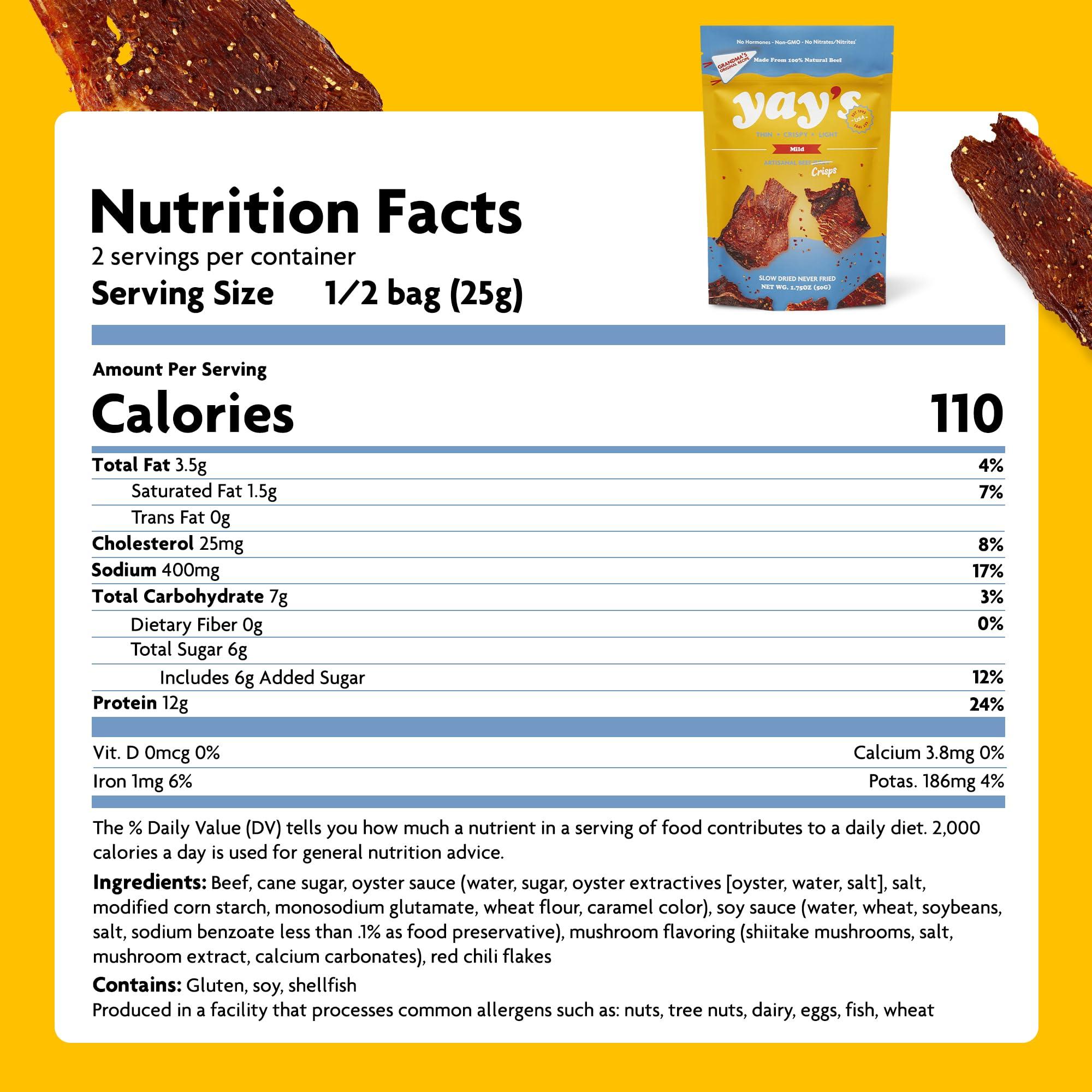 Yay\'s Yay\'s Snacks Sweet and Spicy Beef Crisps | Crispy, Crunchy, High Protein Snacks | Mild Beef Jerky with 24G Protein Snacks Per Bag | Healthy Meat Snacks Non-GMO, USA Made - 3 Packs (1.75 Oz Each)