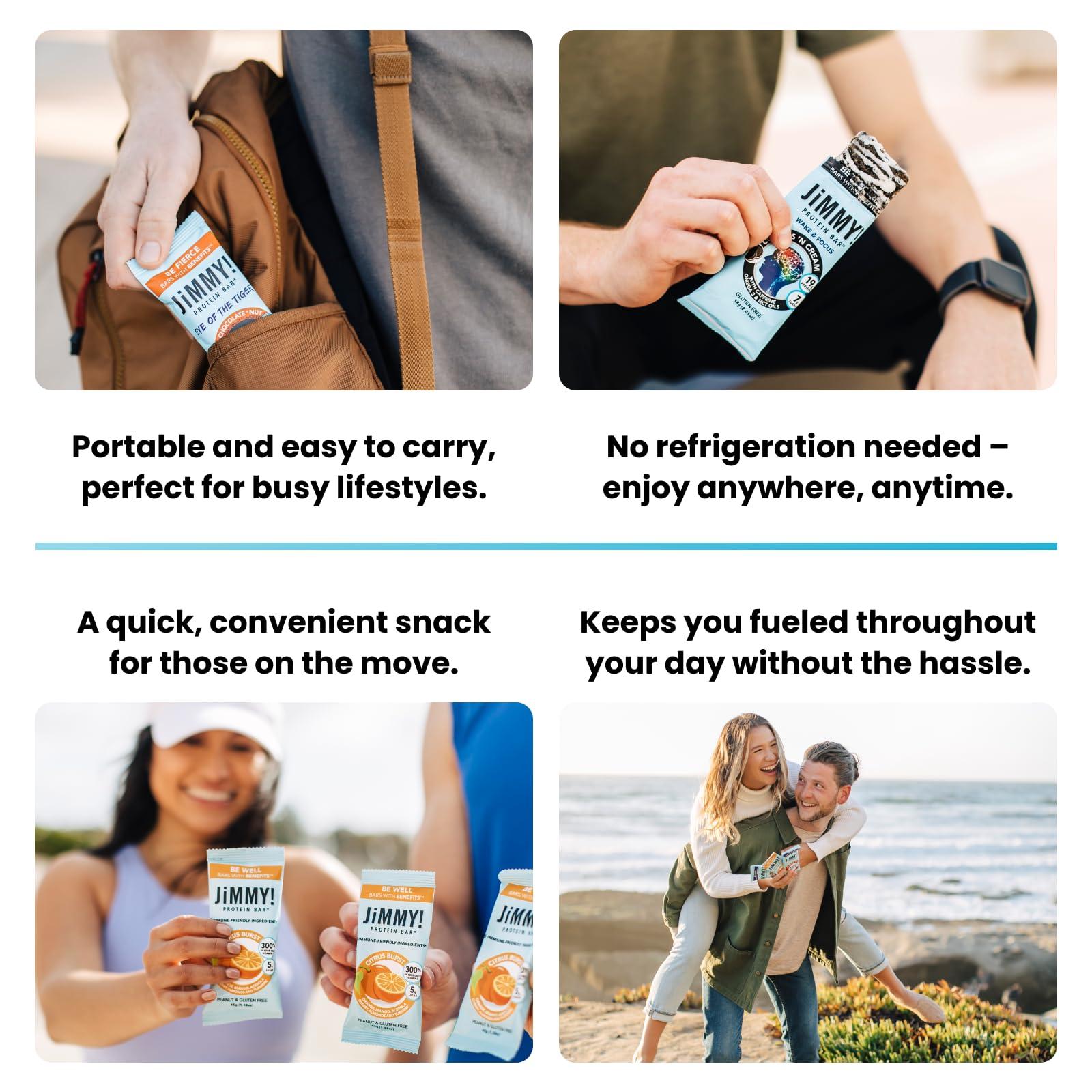 JIMMYBAR JiMMY\'S! Functional Protein Bars - Golden Vanilla Cookies and Cream -12 Count | 18g High Protein, Plant-Based Caffeine & Omega 3, Low Sugar, Gluten-Free, Energy Boosting