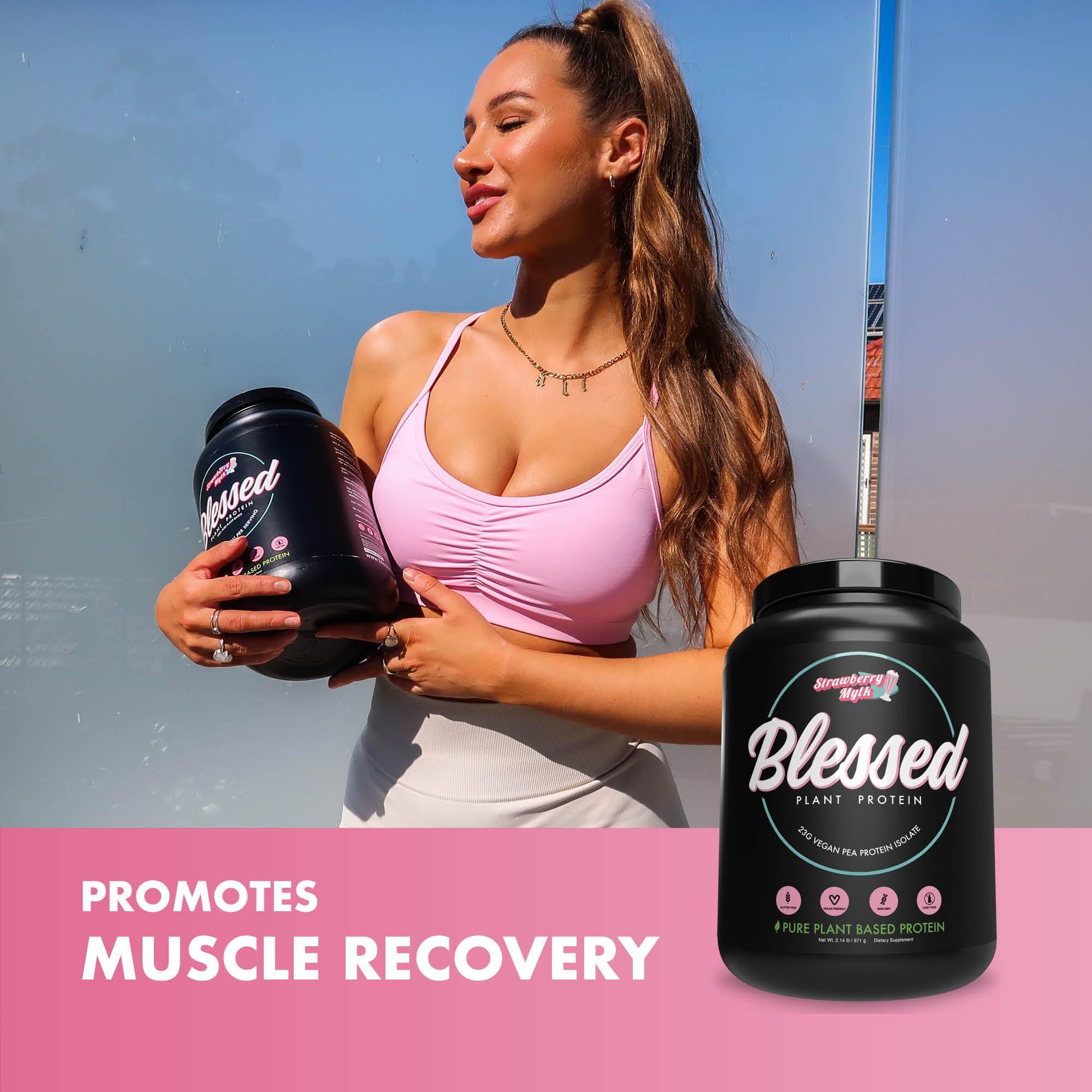 BLESSED BLESSED Vegan Protein Powder - Plant Based Protein Powder Meal Replacement Protein Shake, 23g of Pea Protein Powder, Dairy Free, Gluten Free, Soy Free, No Sugar Added, 30 Servings (Strawberry Mylk)