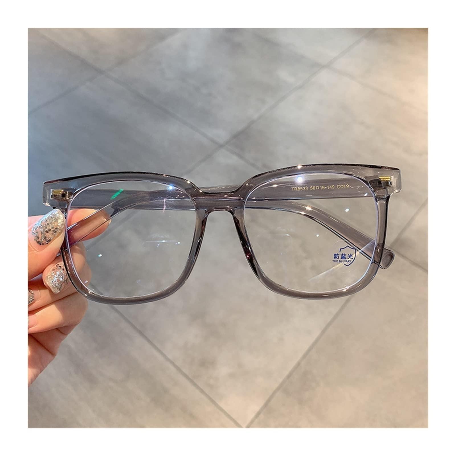 WWWL Reading Glasses, Korean Personality Large Frame, Anti-Radiation, Blue Light Glasses, All Match Flat Mirror for Women Men (Color : Grey, Size : +3.0)