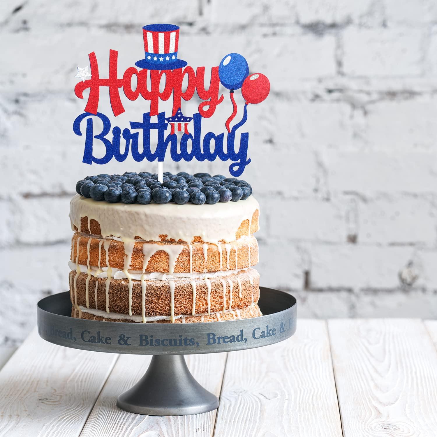 Caiwowo 4th of July Happy Birthday Cake Topper - Happy Independence Day Party Cake Topper Decorations - Memorial Day Party Supplies