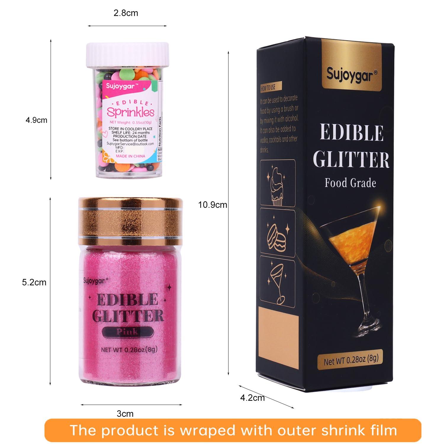 Sujoygar Sujoygar Pink Edible Glitter, Food Grade 8g, Edible Glitter for Drinks, Kosher & Halal Certified, Cocktail, Cupcake, Chocolate, Strawberry, Baking