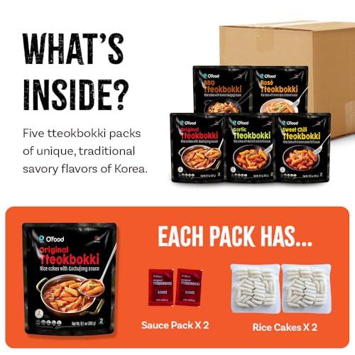 C O\'Food Chung Jung One O\'Food Tteokbokki Variety Pack, Pack of 5, Instant Korean Rice Cakes, Authentic Spicy Street Food, Ready to Eat, No MSG, No Corn Syrup