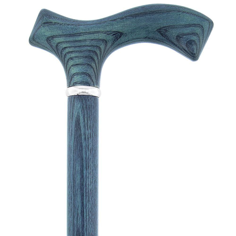 Royal RC Canes Blue Denim Frtiz Handle Walking Cane with Ash Wood Shaft and Silver Collar