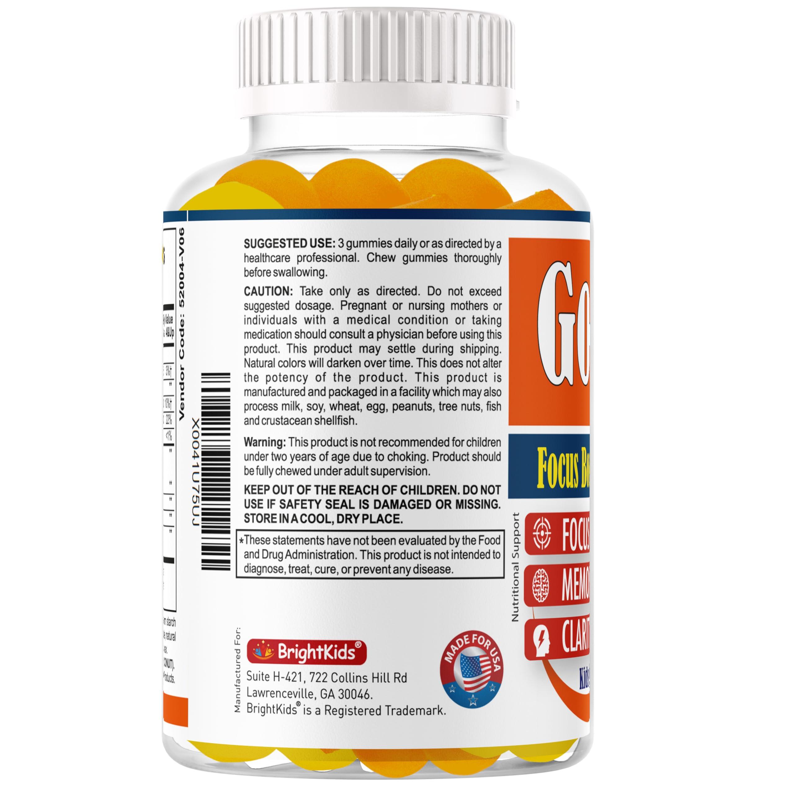 BrightKids BrightKids Brain Supplements for Memory and Focus, Omega 3 & DHA Focus Gummies for Kids, Memory Booster Focus Supplement for Kids & Teens- Low-Sugar, Natural Fruit Flavor 60 Gummies