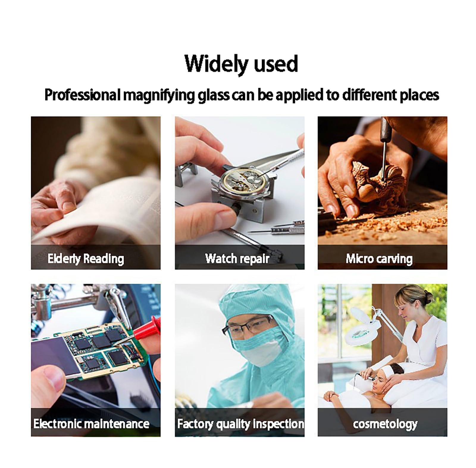 GLocKi Magnifying Glass with Light and Stand, 10X Magnifying Lamp, 5" Large Optical Glass Lens, Adjustable Swivel Arm Desk Magnifier for Hobby Reading