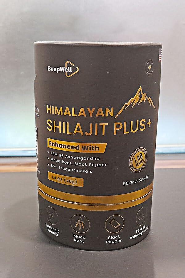 BeepWell BeepWell Shilajit Resin Himalayan Pure Natural Ashwagandha Maca Root Black Pepper Authentic Chilajil Men Women Gold Ayurvedic, 72% Fulvic Acid 85+ Trace Minerals, 50 Servings, 40 Grams