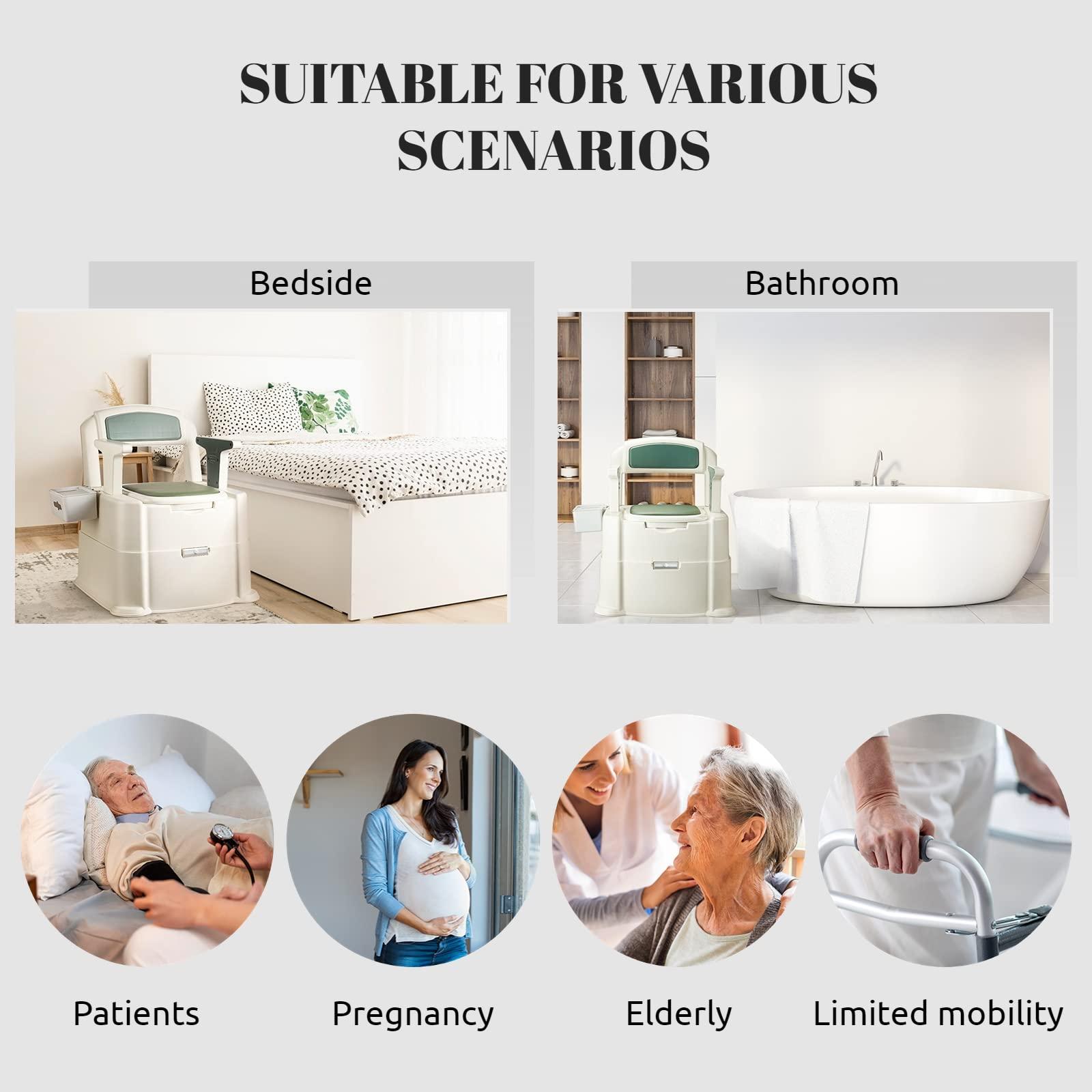 Hybodies Hybodies Bedside Commode, Portable Toilet for Adults, Commode Chair for Toilet with Arms, Height Adjustable, 2 Toilets and Induction Night Light, Potty Chair for Elderly and Disabled