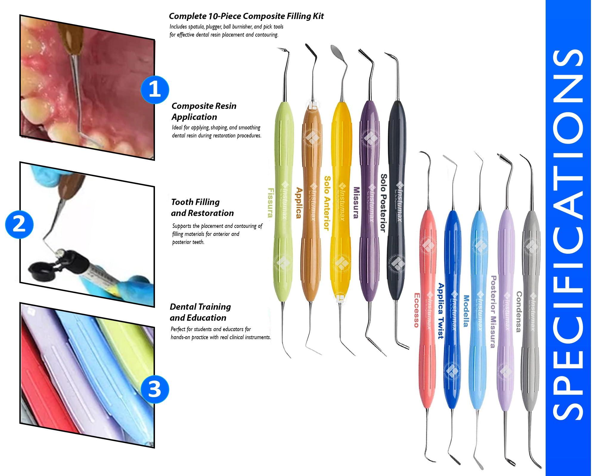 INSTUMAX INSTUMAX Set of 10 Dental Composite Placement Filling Instruments Silicon Handle Restoration Plugger/Spatula Appling Condensing Resin Tooth Restoration Set