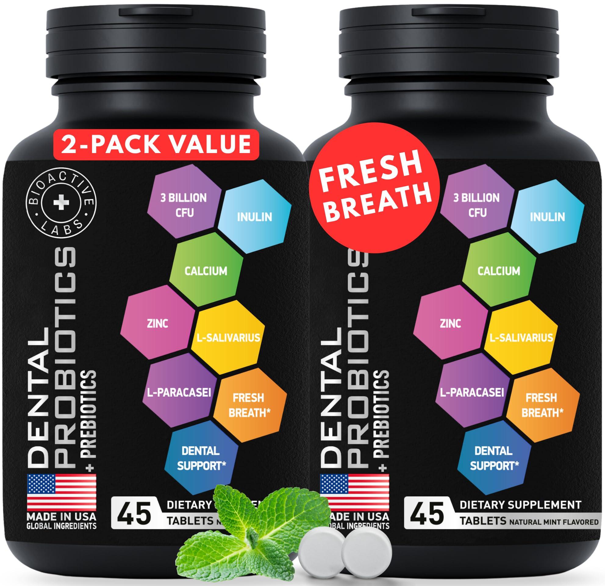BIOACTIVE LABS Dental Probiotics for Bad Breath & Oral Health - Best Lactobacillus Salivarius Probiotic Tablets Fight Chronic Bad Breath and Restore Good Bacteria - Oral Probiotics for Teeth and Gums - 90 Tablets