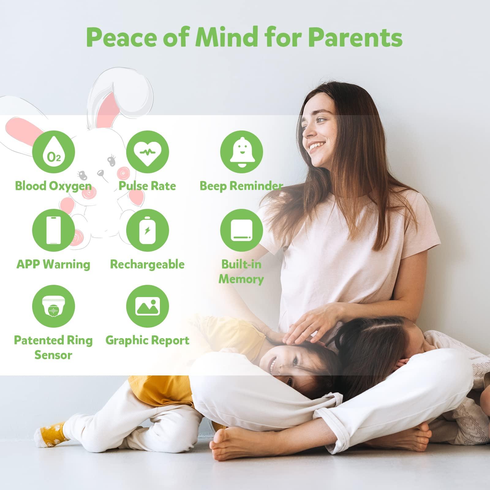 Wearpulse Wearpulse Children Pulse Oximeter KidsO2 Ring, Continuous Kids O2 Sat Monitor Finger for Oxygen with Audible Reminder, Rechargeable Pulse Ox Tracking Child\'s Blood Oxygen Saturation & Pulse Rate for 3~10 Years Old Kids, with App & PC Chart Report