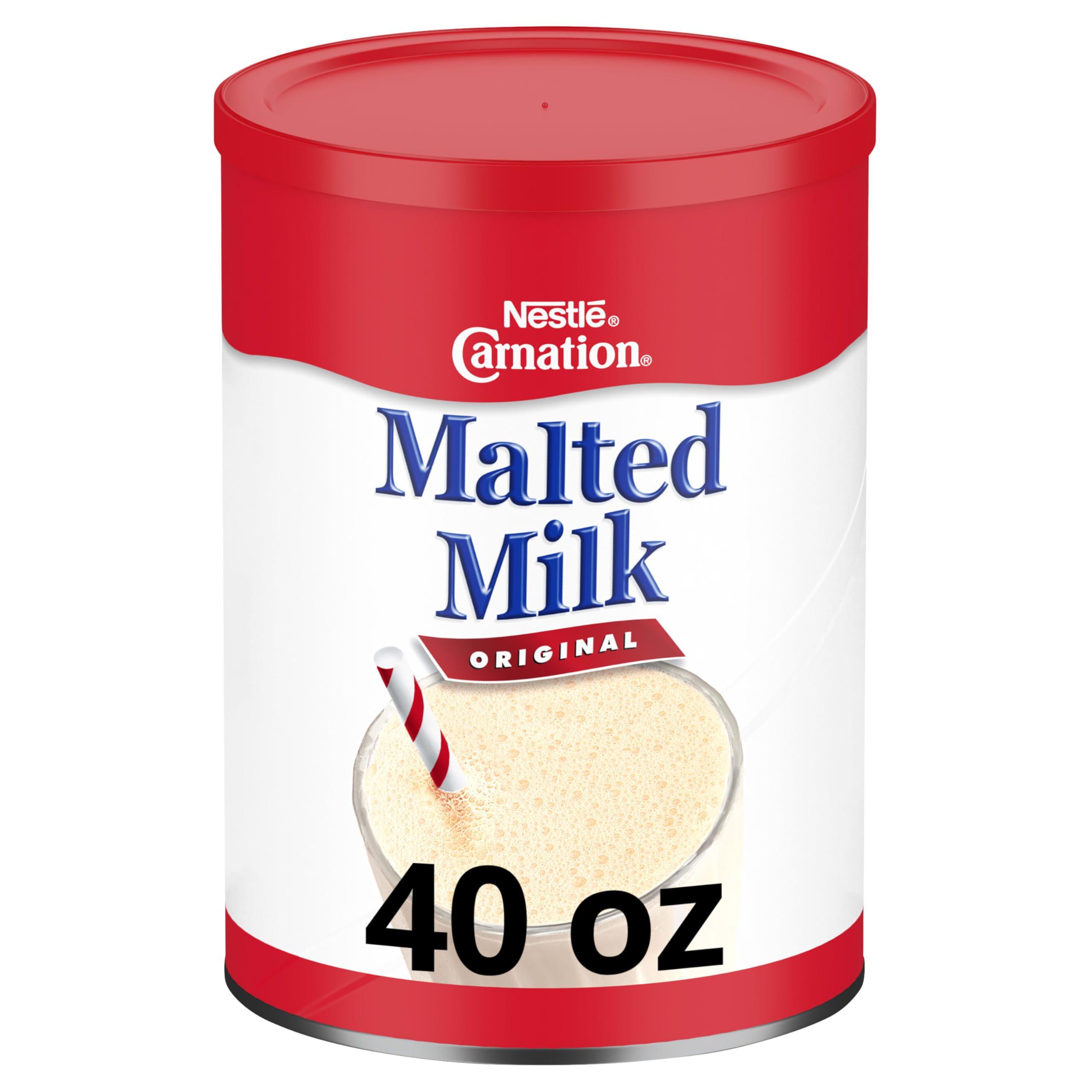 Nestle Carnation Malted Milk, Dry Shelf Stable Malted Milk, Great for Baking, Shakes, Sundaes, 40 oz Can