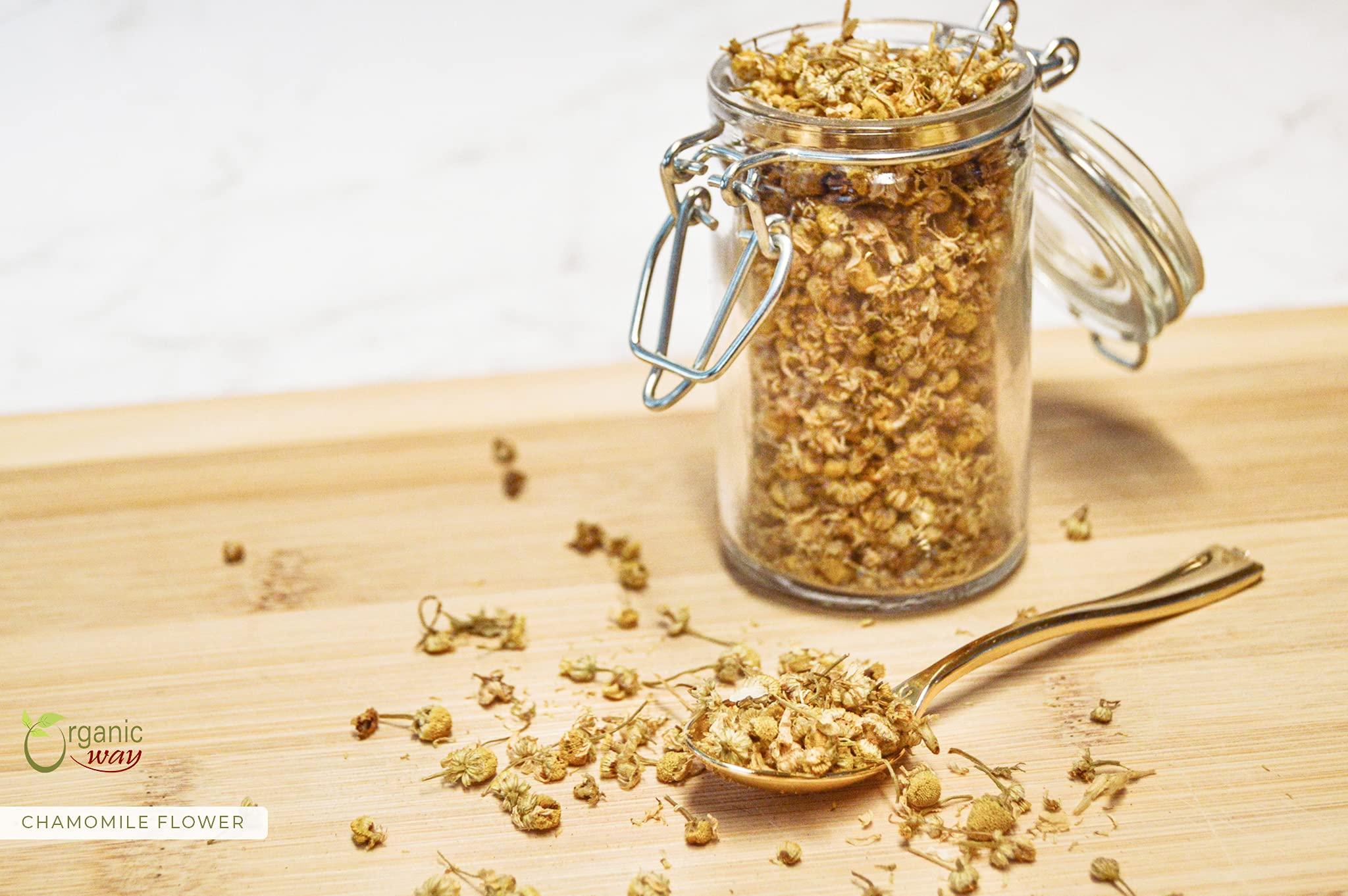 Organic Way Organic Way Chamomile Flower Whole (Matricaria chamomilla) - Herbal Tea | European Wild-Harvest | Kosher & USDA Certified | Vegan, Non-GMO & Gluten Free | 100% Raw from Albania (1/4LBS / 4Oz.)