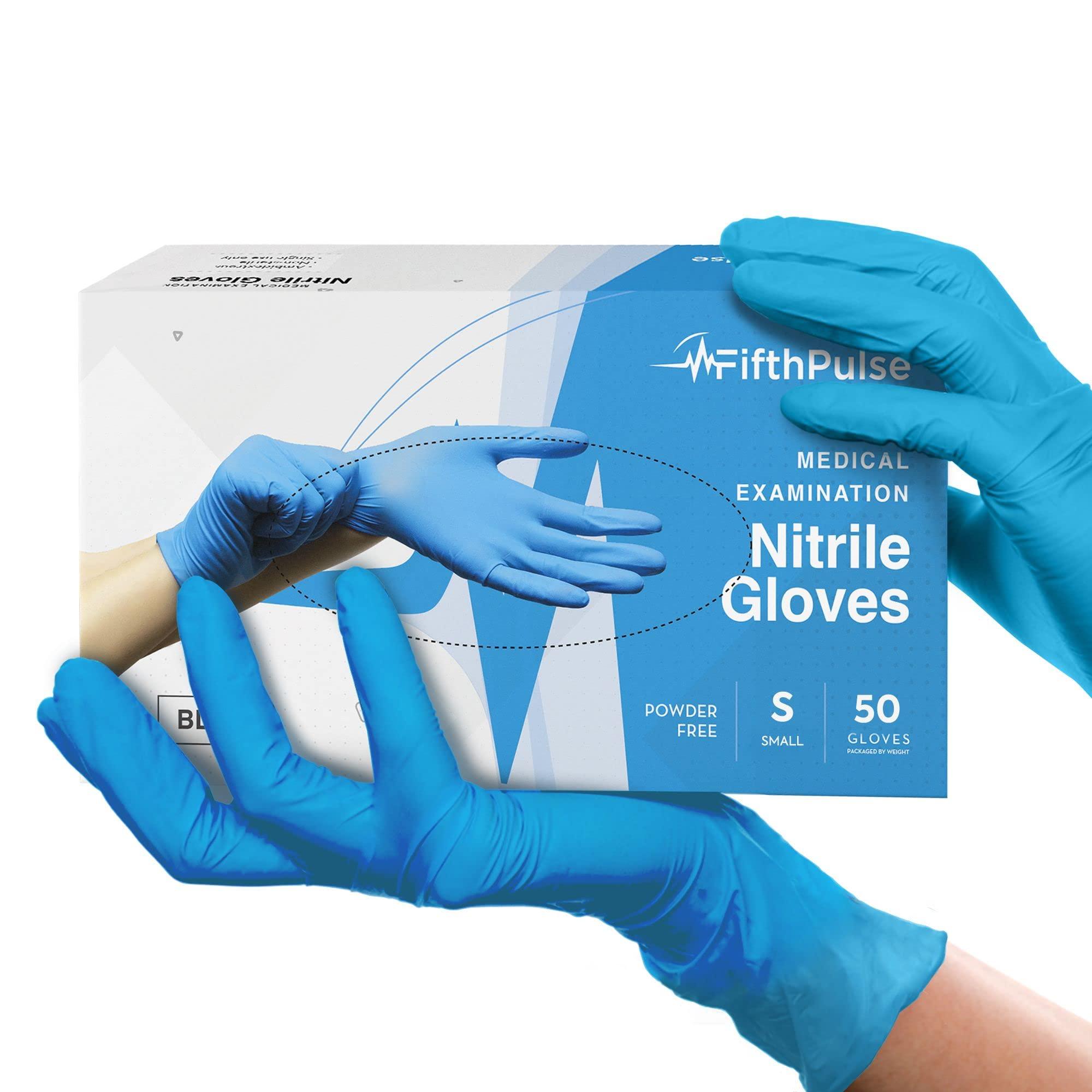 FifthPulse Blue Gloves Disposable Latex Free Small, 50 Count - Medical and Dental Grade Surgical Gloves - Powder Free Nitrile Gloves Small - 3 Mil Thickness