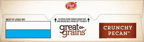 Post Great Grains Crunchy Pecan Cereal, Heart Healthy Cereal with Crunchy Pecans and Granola Clusters, Non-GMO Project Verified, 16 OZ Box (Pack of 4)