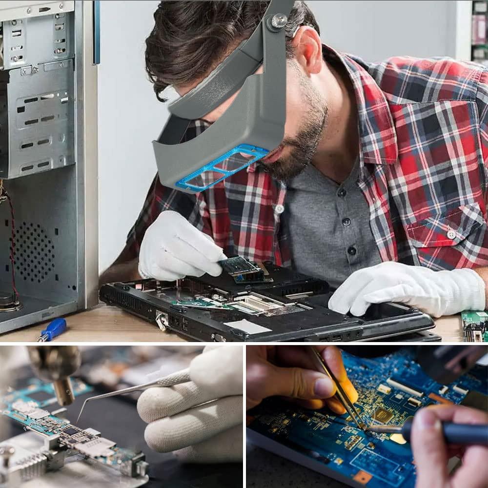 Elechood Headband Magnifier, Professional Double Lens Head-Mounted Loupe Jewelry Magnifier, Reading Visor Opitcal Glass Binocular Magnifier with Lens Magnification-1.5X 2X 2.5X 3.5X for Repair, Crafts